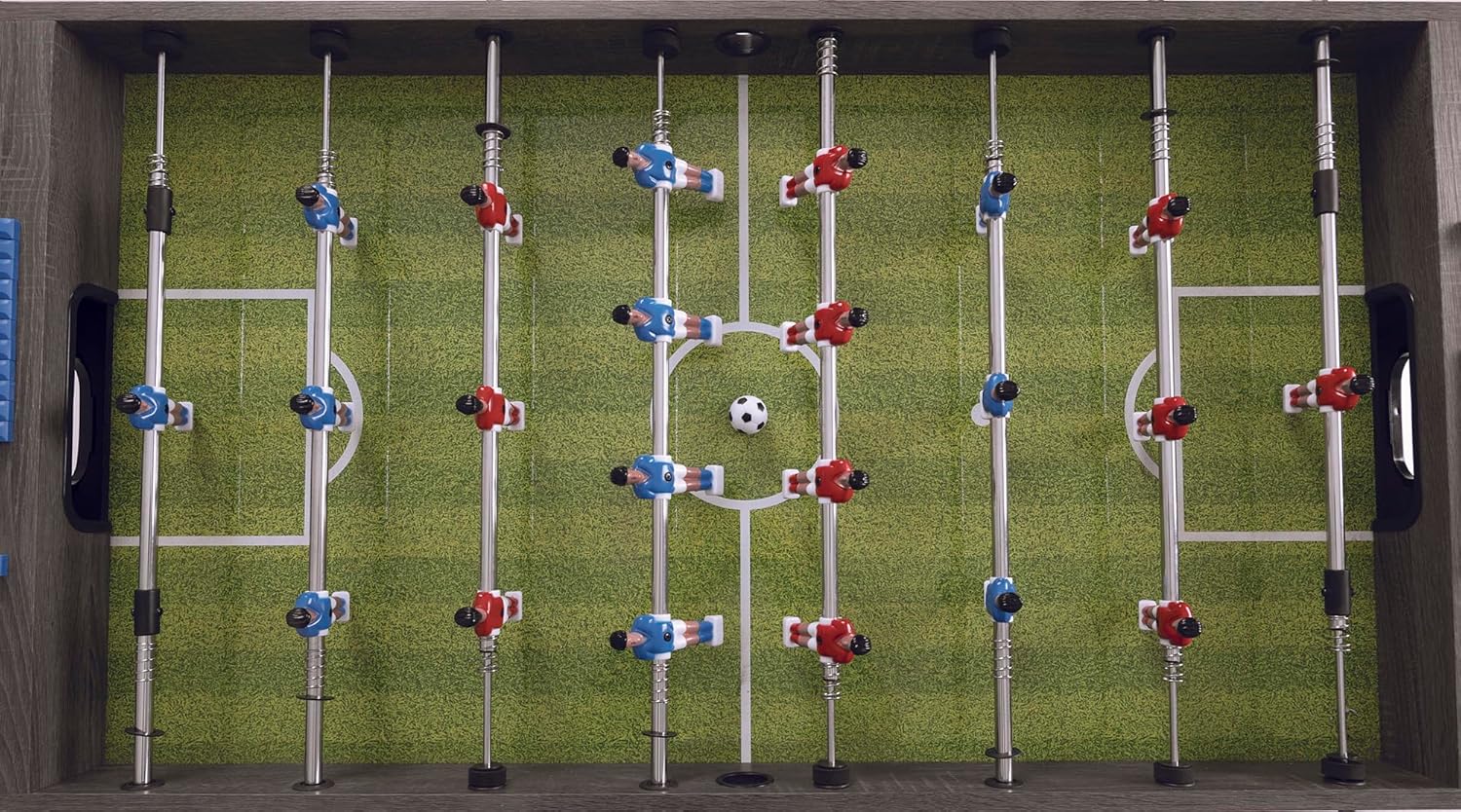 GARLANDO Calciobalilla F-2, rovere grigio, solido ed elegante, Mobile in MDF, 2 palline bianco-nere effetto pallone in dotazione. Disponibile con aste uscenti o telescopiche.