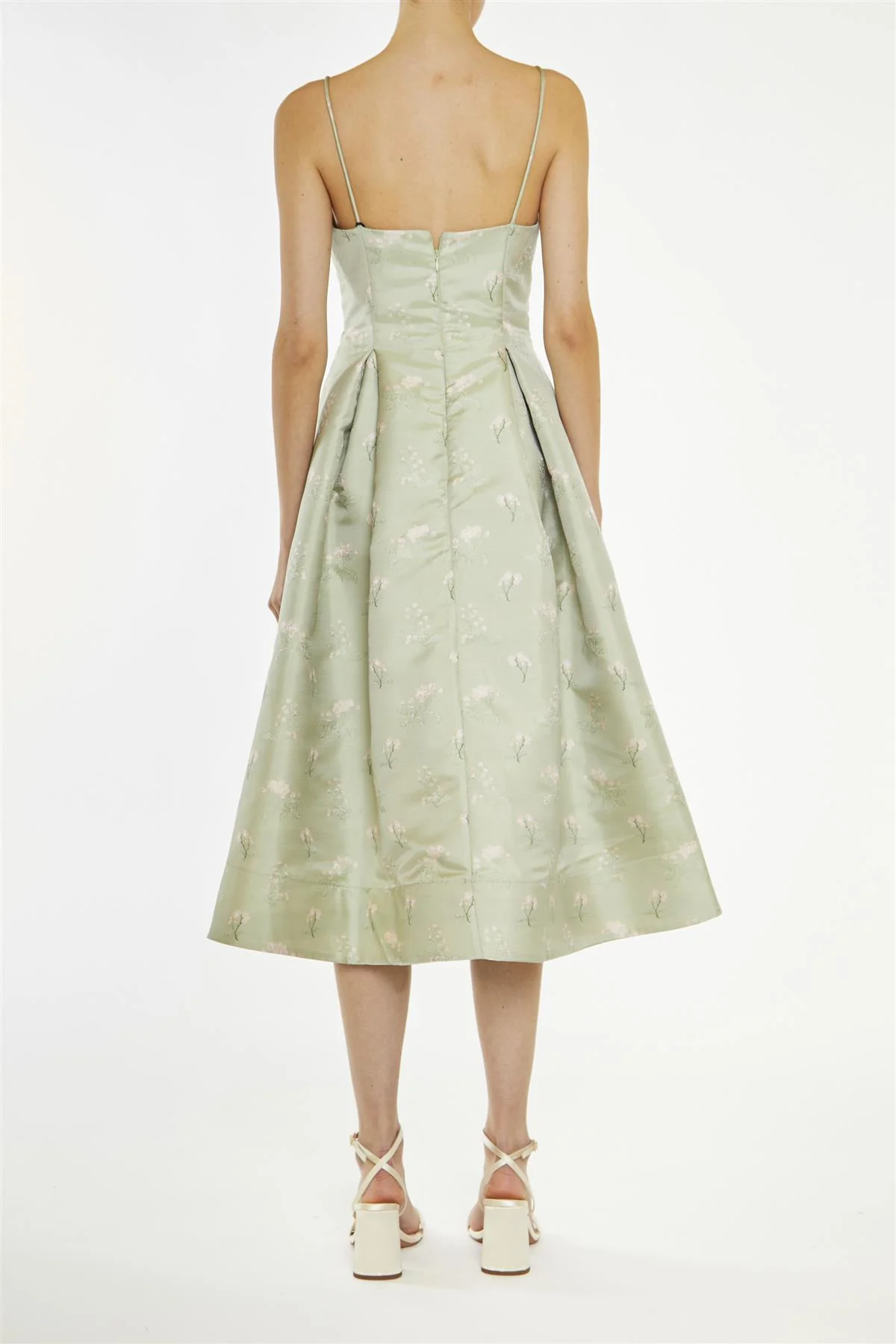 Estella Green Floral-Jacquard Cami Skater Midi-Dress