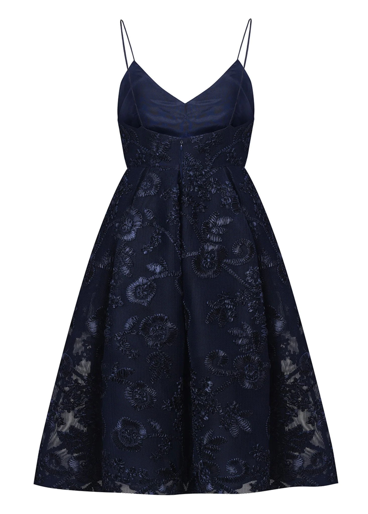 Noelle Navy 3D Embroidery Strappy Embroidered Midi Dress