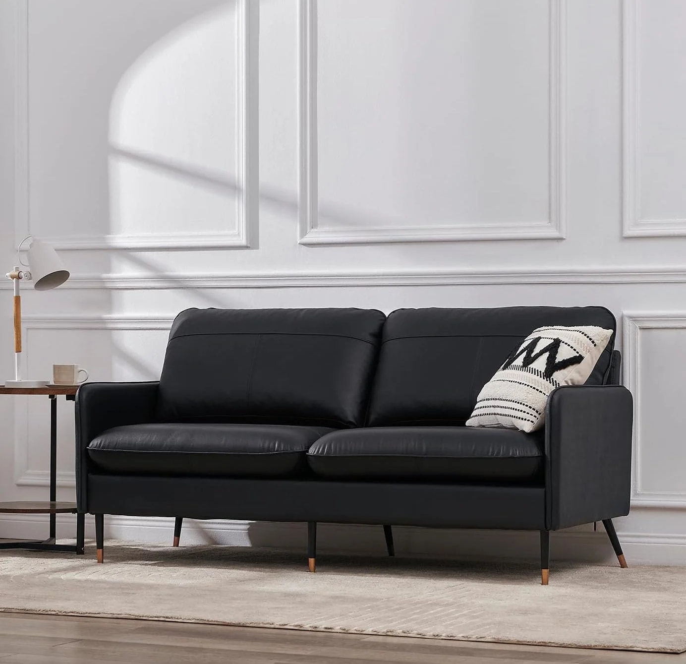 2-Sitzer Leder Couch Moderner Zweisitzer Ledersofa aus Echtem Top-Grain Rindsleder mit Metallbeinen, 170x78x85