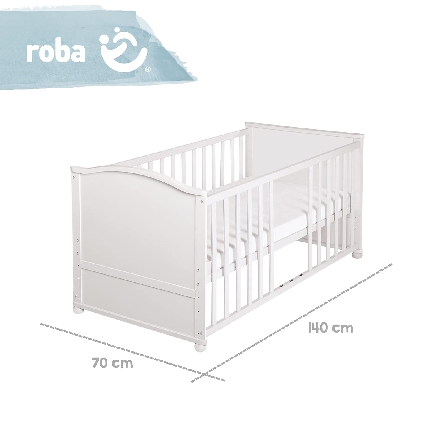 roba Babybett Set Adam & Eule - 70 x 140 cm - Mitwachsendes Kinderbett mit Bettwäsche, Himmel, Matratze - Höhenverstellbar - zu Juniorbett umbaubar - Holz weiß