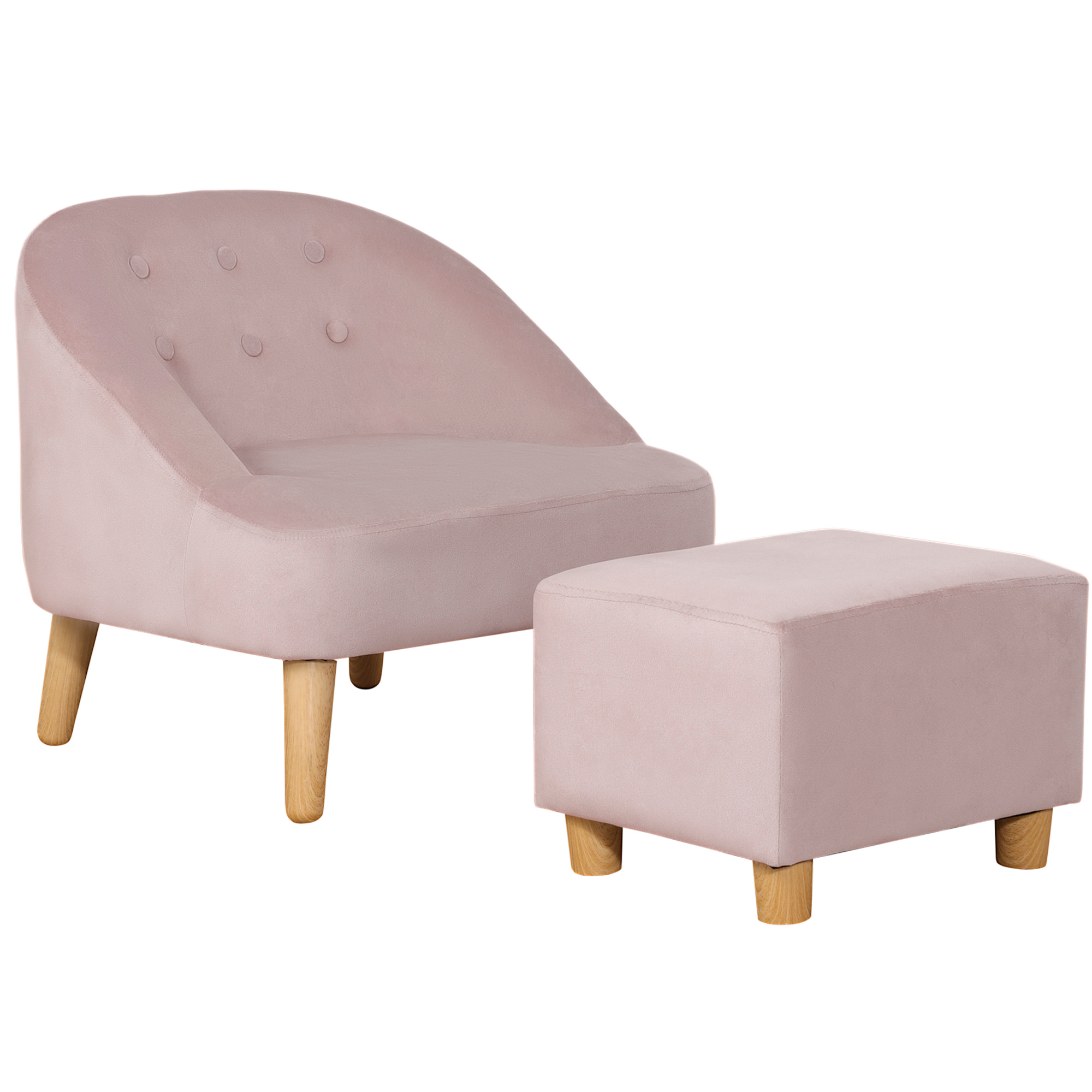 HOMCOM Kindersessel mit Ottomane für Kinder von 3 bis 5 Jahren Niedliches Design Samtoptik 51 cm x 51 cm x 50 cm Rosa