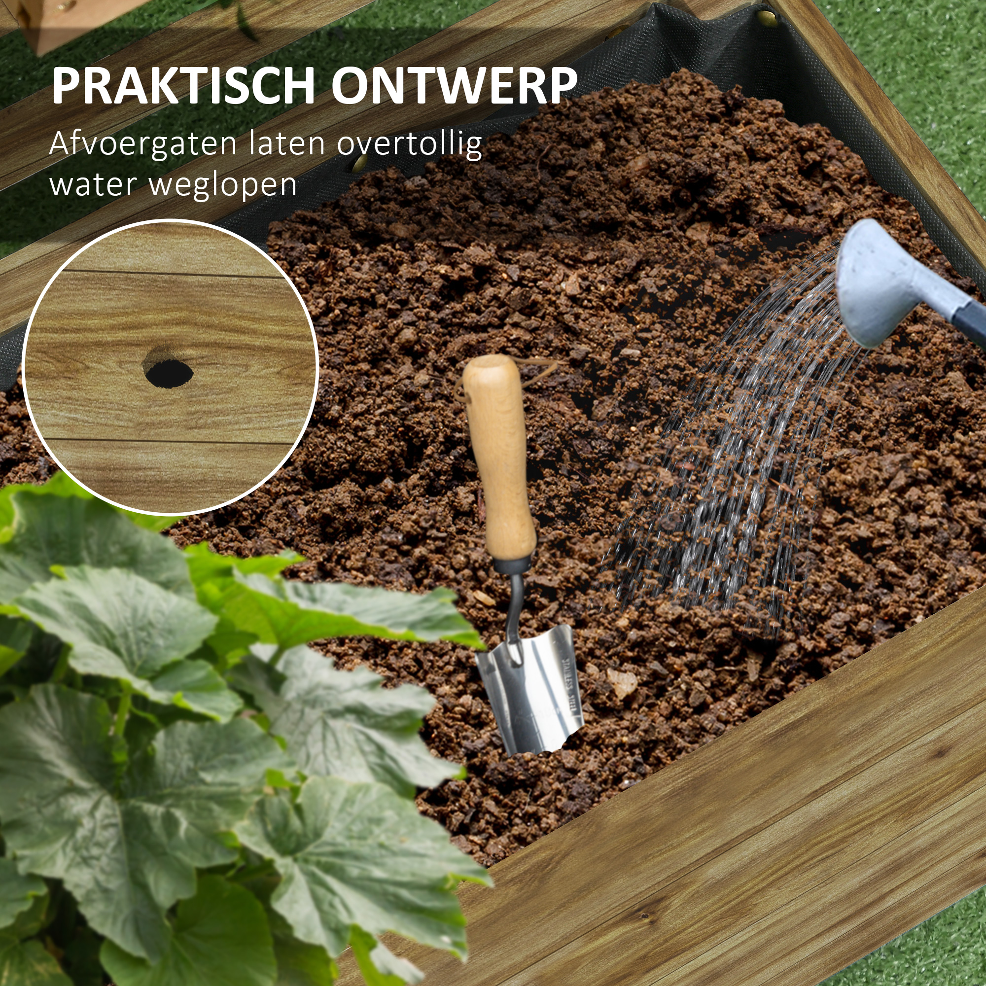 Outsunny Plantenbak met Traliewerk, 4 Wielen, Natuurlijk Hout, Weerbestendige Lak, 76 x 30 x 155 cm