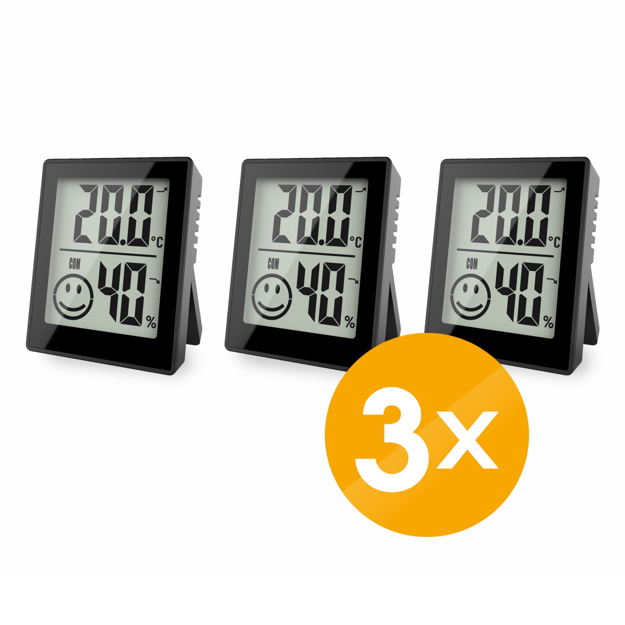 Klimamesser 3x Thermo-/Hygrometer 3er Set mit Smiley-Anzeige