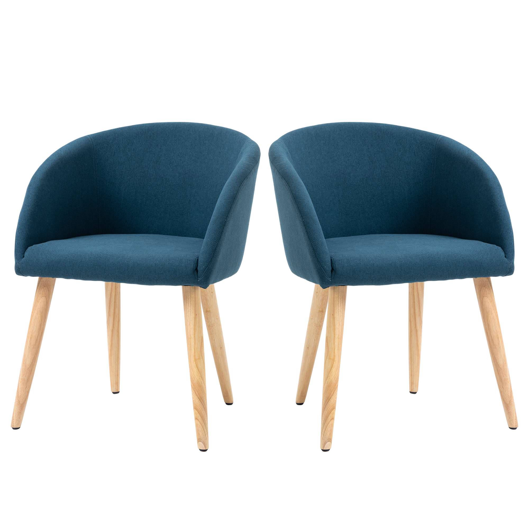 HOMCOM Packung mit 2 Esszimmerstühlen, Küchenstühlen im skandinavischen Design - Spitz zulaufende Gummiholzbeine - Ergonomische Sitzfläche, Rückenlehne und Armlehnen mit Leinenoptik-Bezug in Entenblau