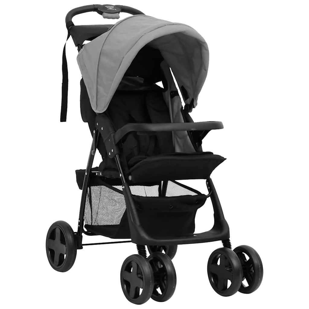 Kinder-Buggy 3-in-1 Kinderwagen Hellgrau und Schwarz Stahl