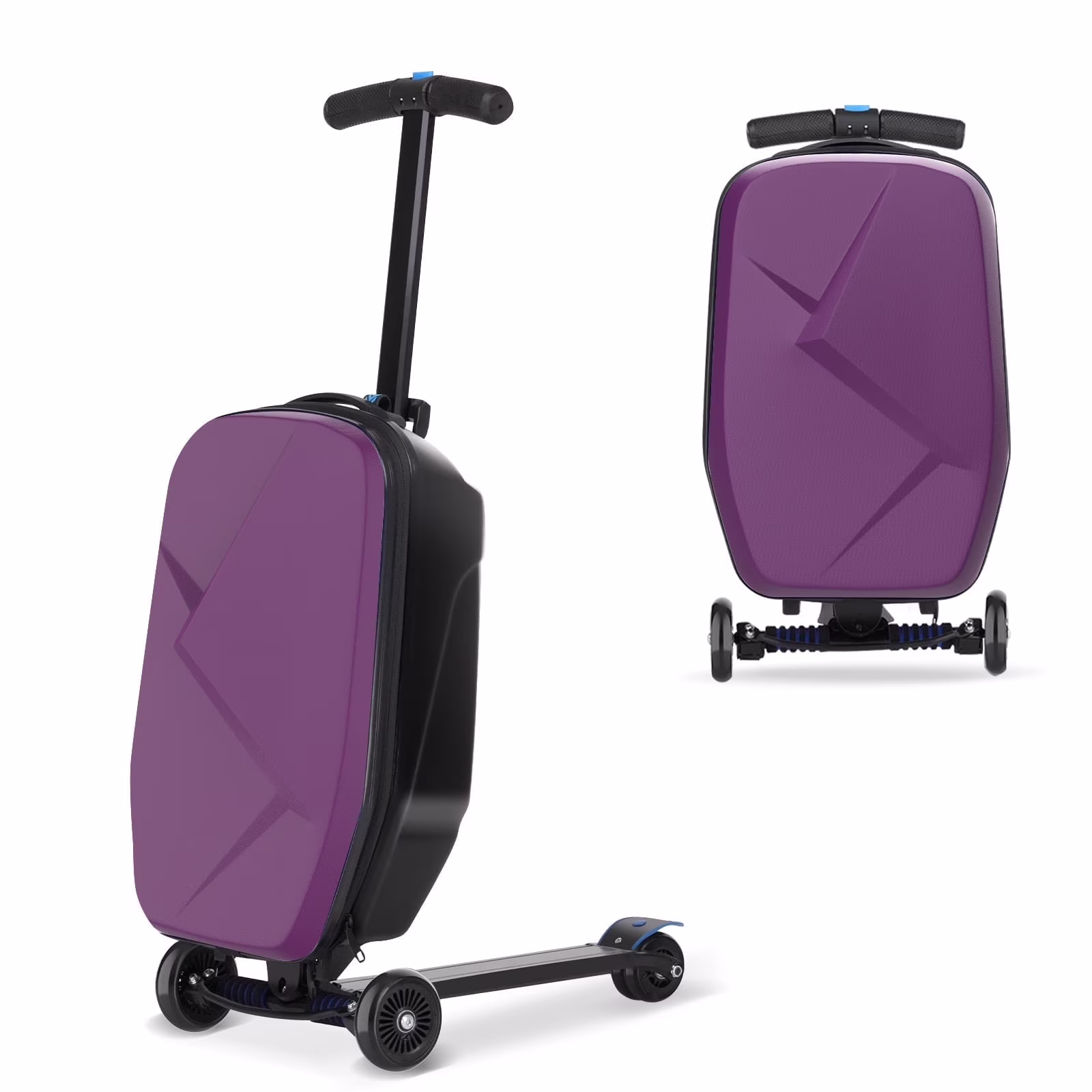 Advwin Scooter Luggage for Kids & Adults, Hardside Ride on Suitcase for Kids Ages 4-15 Multifunctional Lightweight Foldable Carry on Luggage with Wheels Ride on for Children Teenagers, Pink