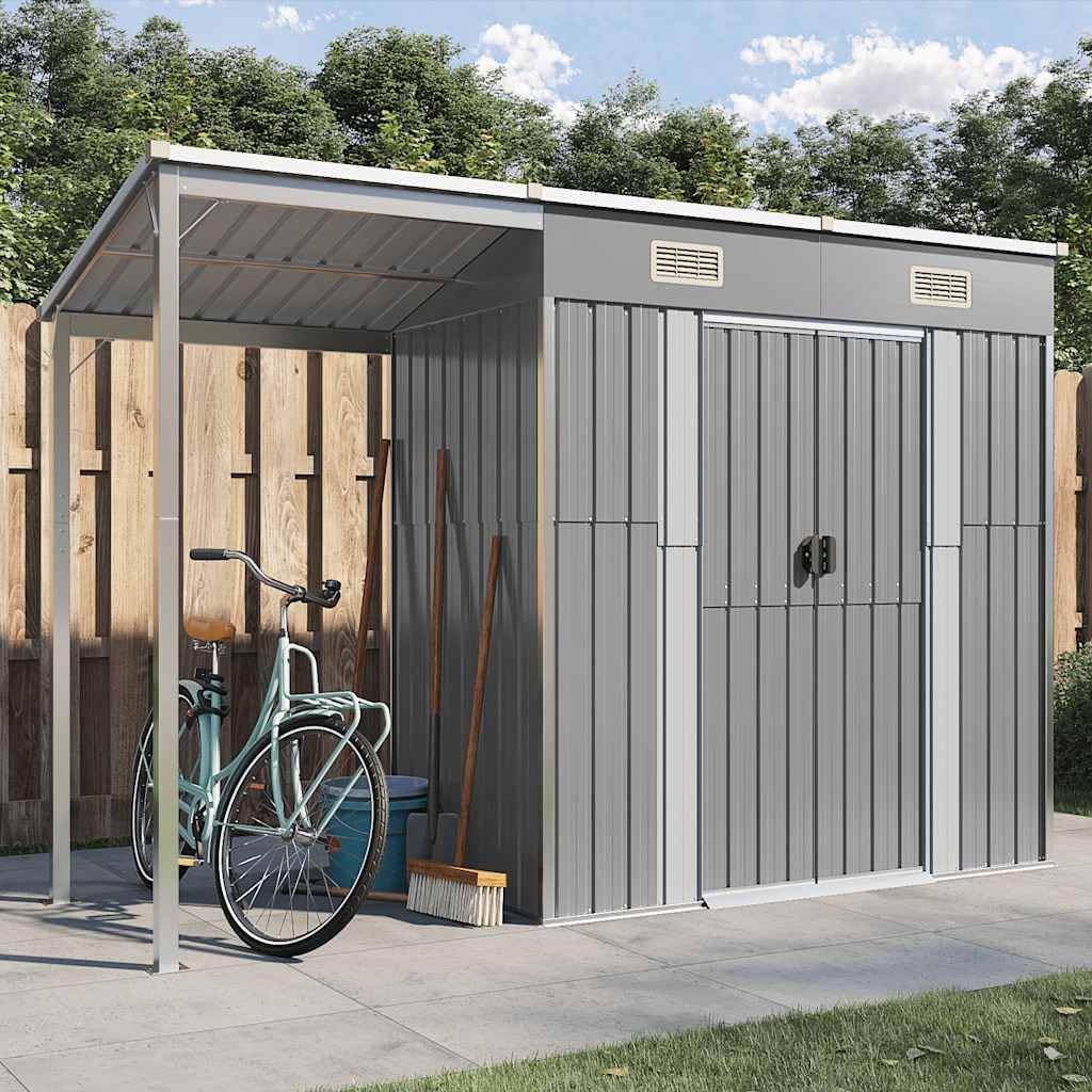 vidaXL Gartenhaus, Geräteschuppen mit Schleppdach Schrägdach, Gerätehaus für Gartengeräte Werkzeuge, Garten Metall Schuppen, Hellgrau Stahl
