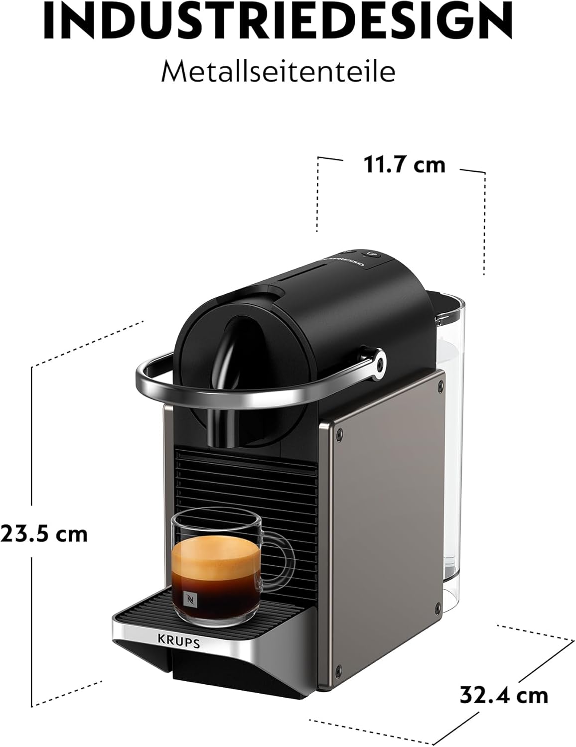 Krups Nespresso Pixie Redesign Kaffeekapselmaschine, 1260 W, 0,7-L-Wassertank, Espresso oder Lungo, energiesparend, recycelbare Kapseln, inkl. Willkommensset, Titan, XN306T10