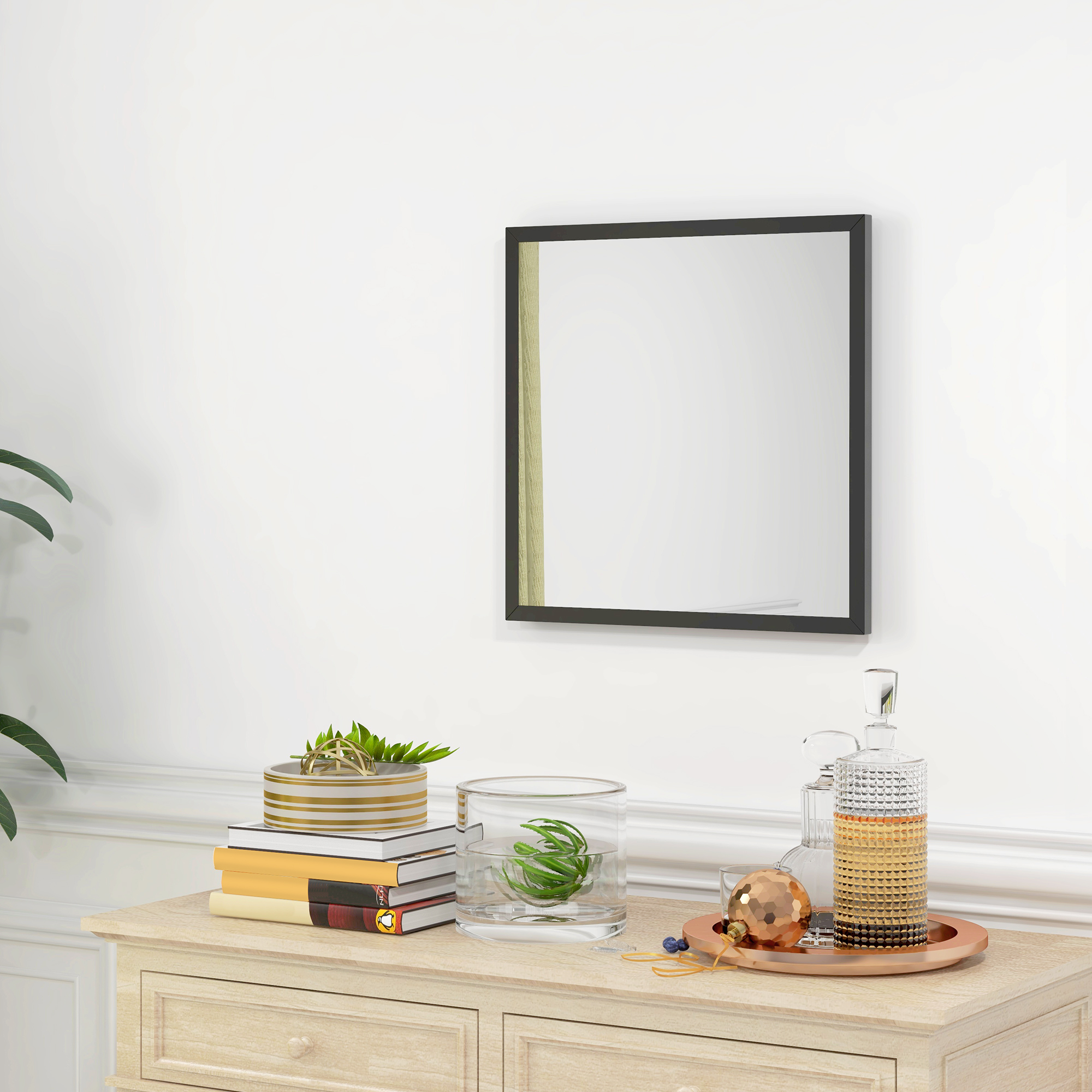 HOMCOM Wandspiegel quadratisch 50 x 50 cm, schwarzer Holzrahmen, ideal für Badezimmer, Wohnzimmer oder Schlafzimmer