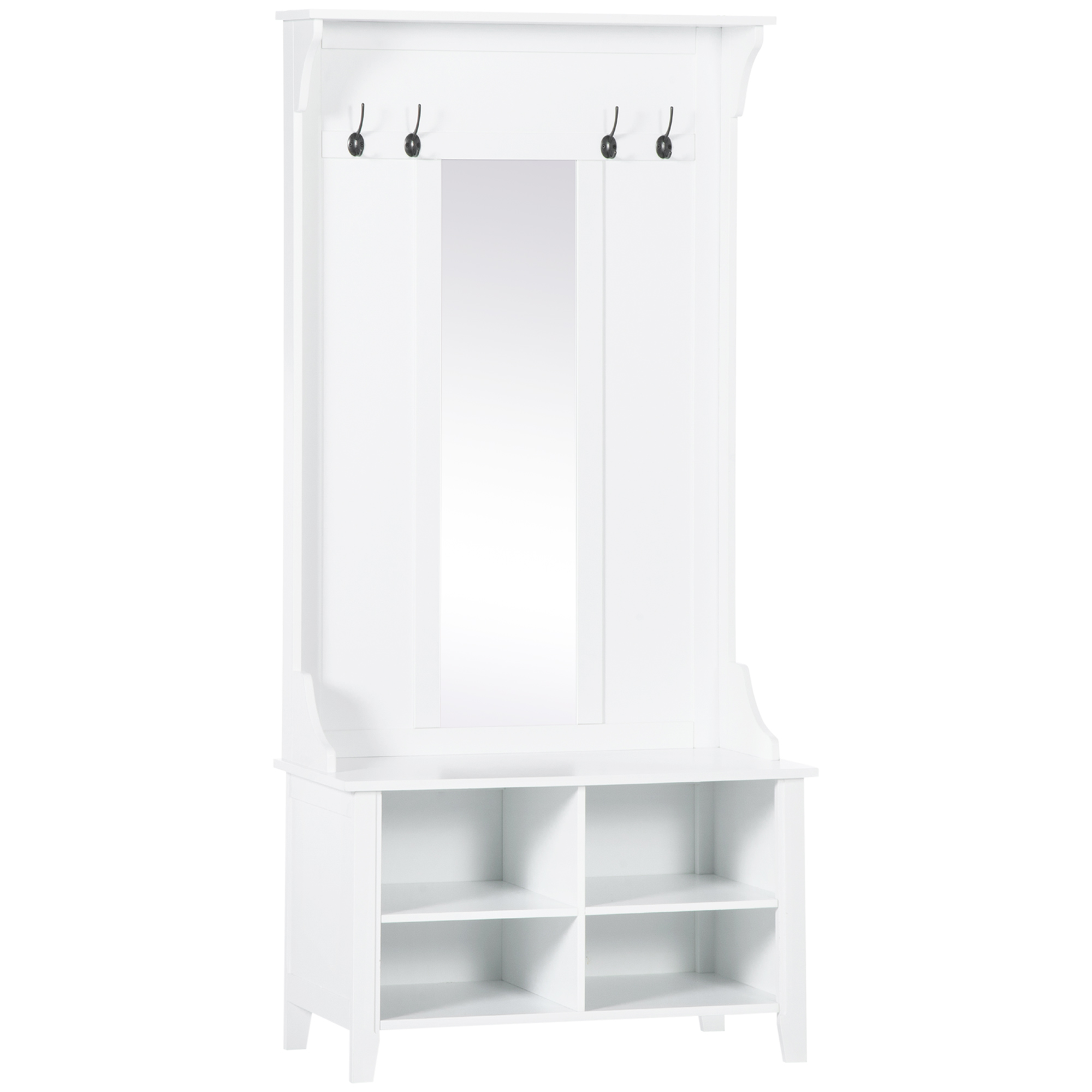 HOMCOM Garderobenständer mit Sitzbank Garderobenset Flurgaderobe 3-in-1 mit Schuhschrank Wandspiegel 4 Haken Weiß 80 x 40 x 170 cm