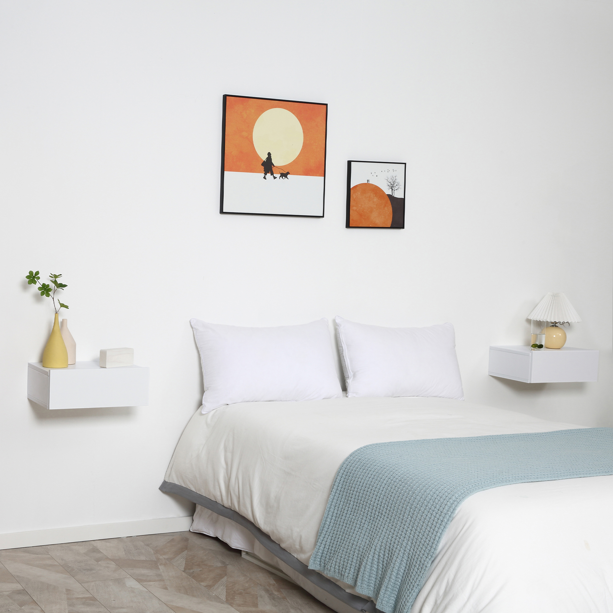 HOMCOM 2 tlg. Wandnachttische Nachttisch Wandschrank mit Schublade Schlafzimmer Nachtkommode Beistelltisch Spanplatte Weiß 40 x 30 x 15 cm