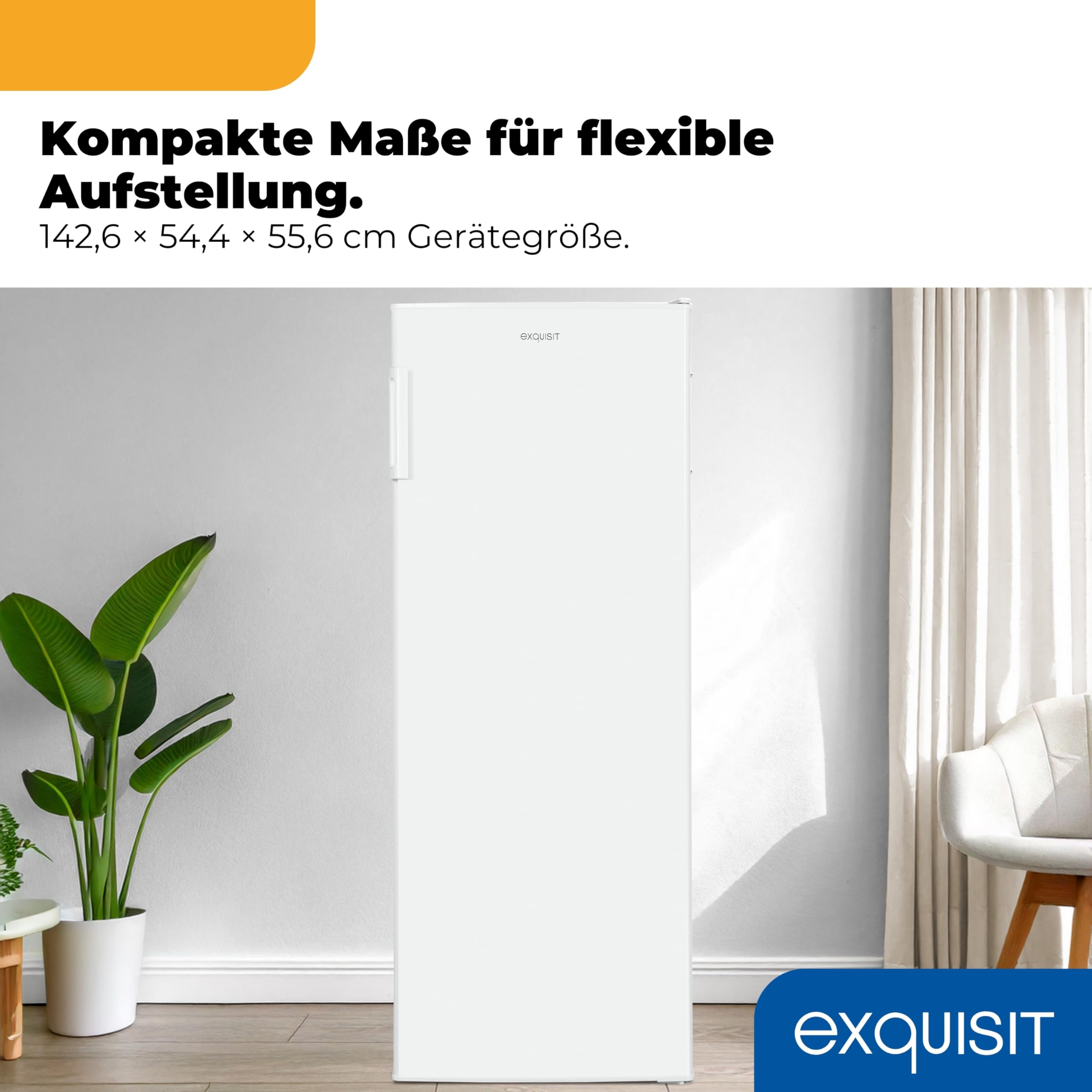 Vollraumkühlschrank 242 l, weiß, freistehend, 142,6 cm hoch, wechselbarer Türanschlag, Energieklasse E