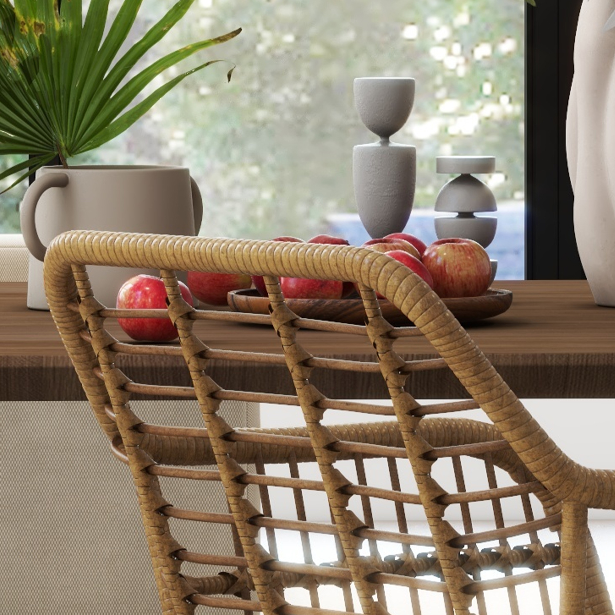 2-delige set stoelen in Boho-stijl, keukenstoelen, PE-Rattan, 56 x 60 x 79 cm, Natuur + Wit