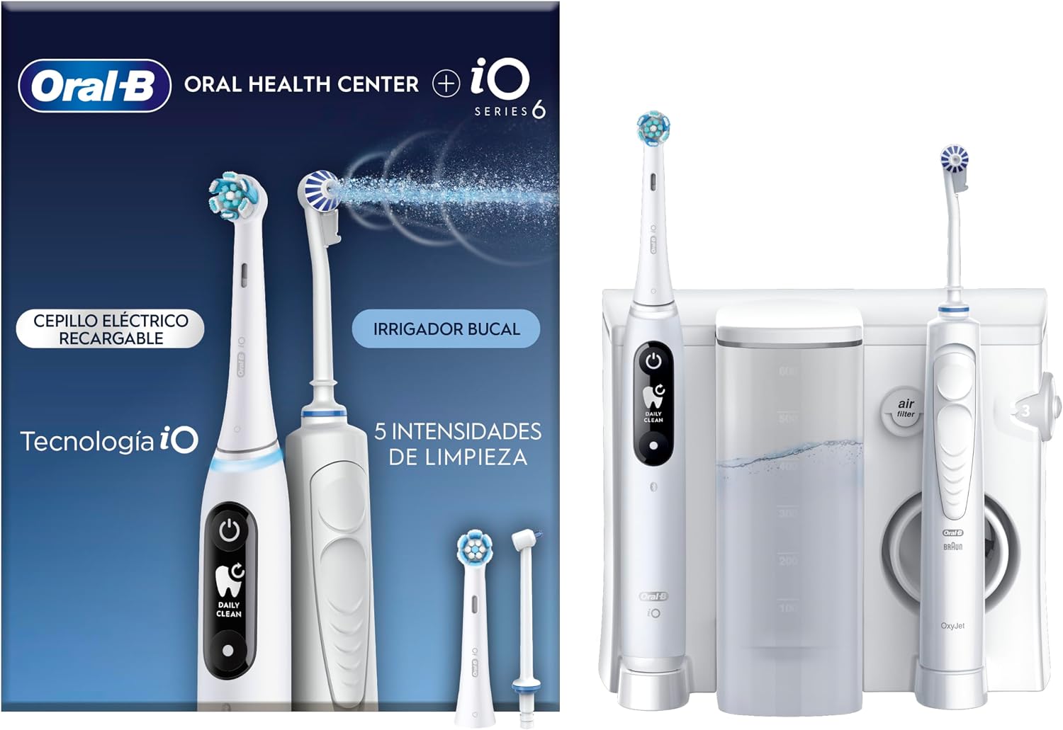 Oral-B Idropulsore, 2 Beccucci Oxyjet, Spazzolino Elettrico iO6, 2 Testine