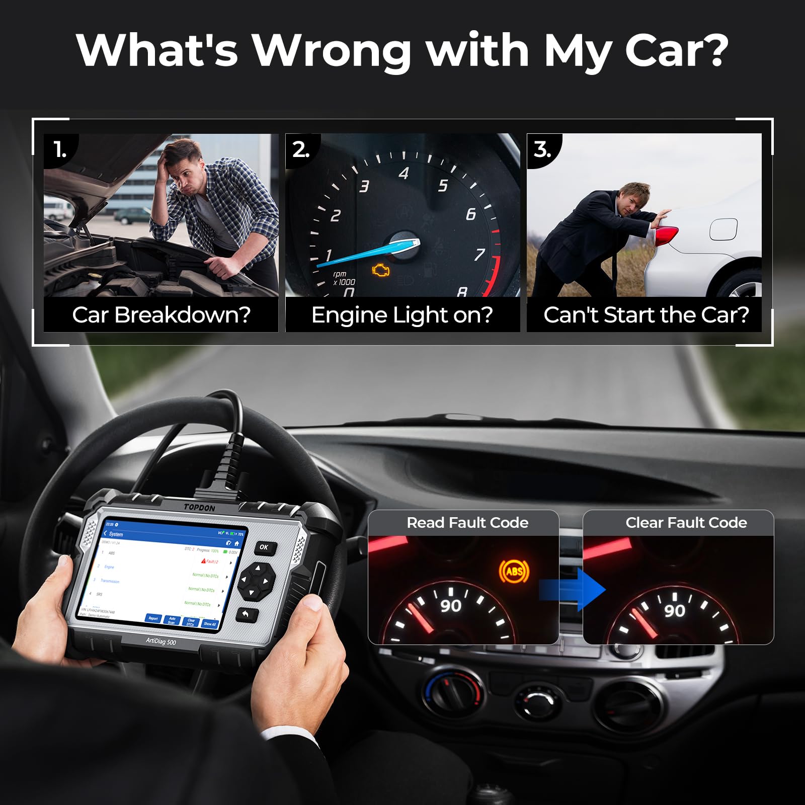 TOPDON AD500 OBD2 Diagnosegerät ABS SRS Motor Getriebe 6 Servicefunktionen kostenloses Lifetime Upgrade