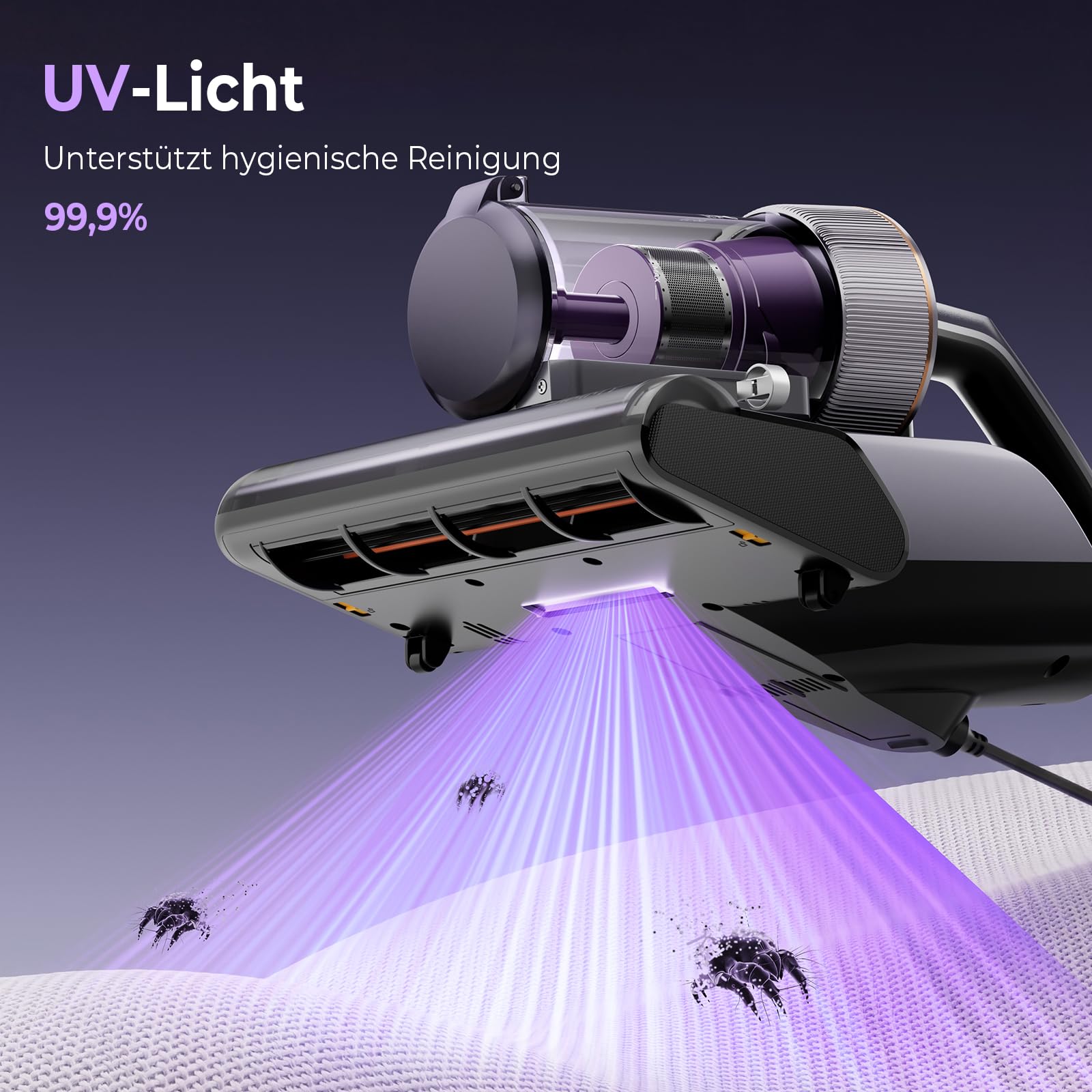 Milbensauger BX8 Pro 600 W 17 kPa Saugkraft UV-C-Desinfektion 65 °C Graphen-Heiztechnologie für Matratzen und Sofa