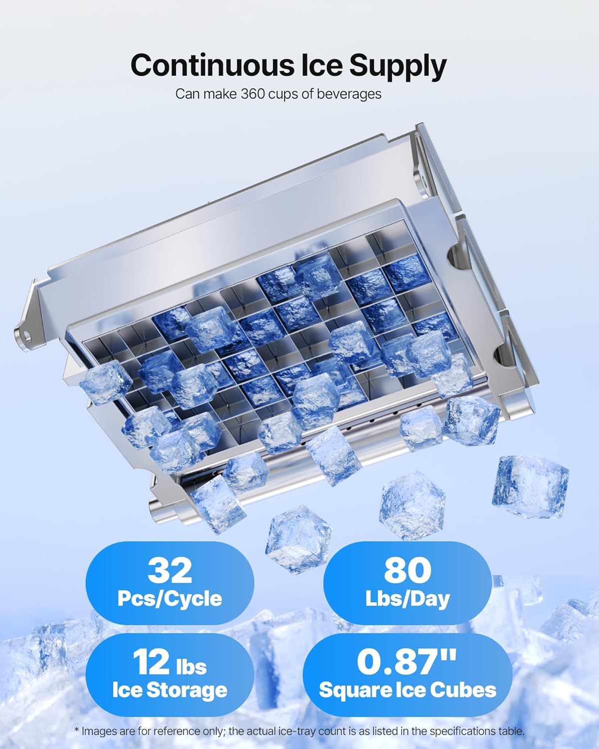 VEVOR Macchina per Cubetti di Ghiaccio Commerciale, Fabbricatore per Cubetti di Ghiaccio da 36 kg/giorno con Capacità di 5 kg da Pavimento da Tavolo in Acciaio Inox con Display LED Autopulente