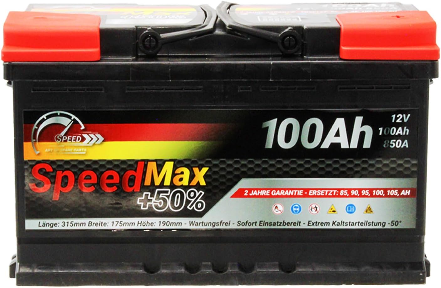 Batteria auto SPEED MAX L4100 100AH 850A 12V = FIamm 100Ah DX+ Pronta all'uso