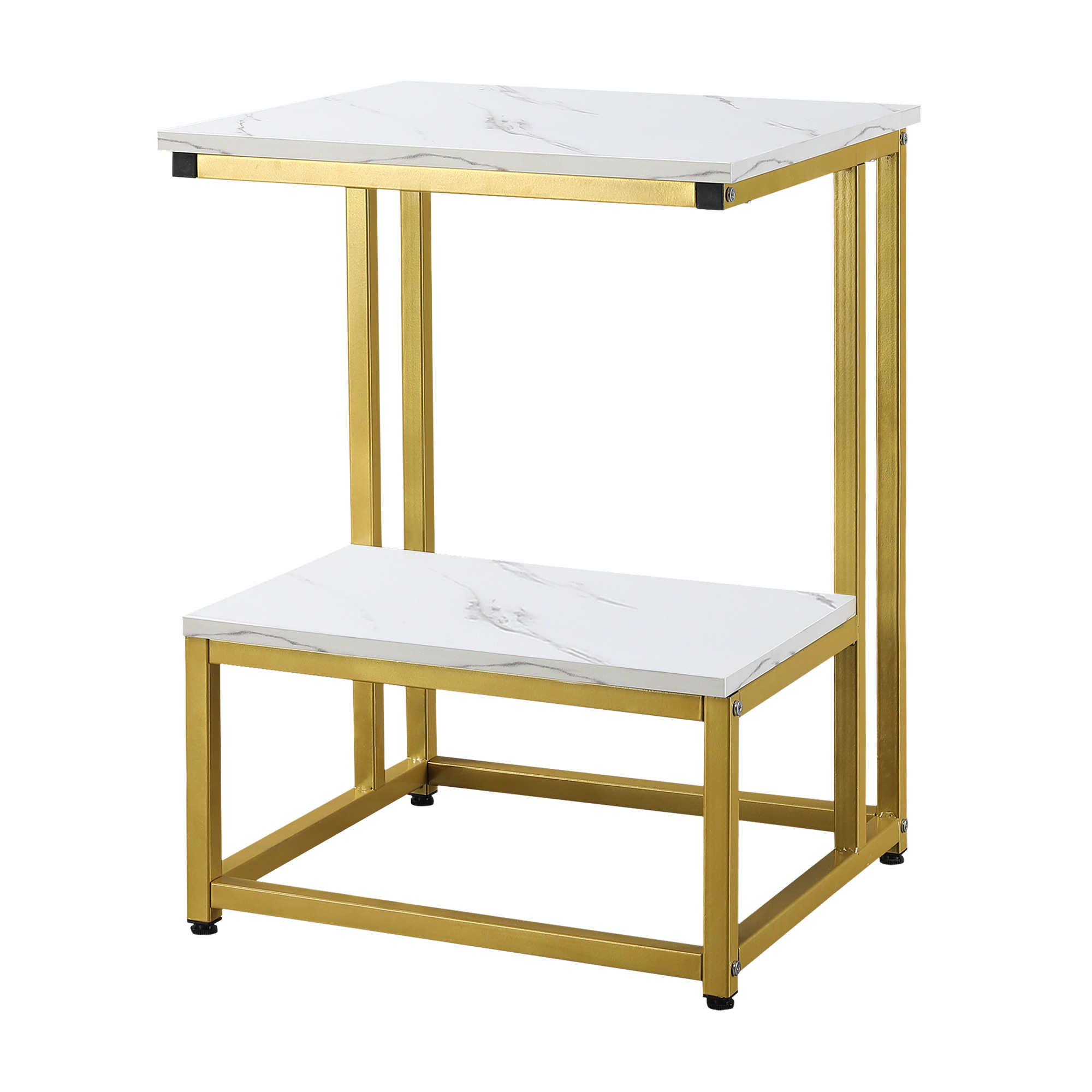 HOMCOM Moderne Couchtisch Beistelltisch Nachttisch Blumensäule neoretro Design goldener Stahlrahmen Tischplatte weißer Marmor-Effekt Regal