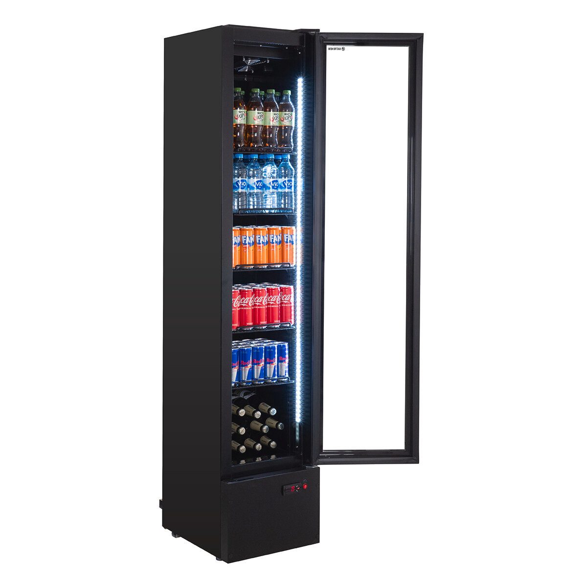 Getränkekühlschrank Flaschenkühlschrank 160 Liter schwarz mit Glastür & LED Beleuchtung