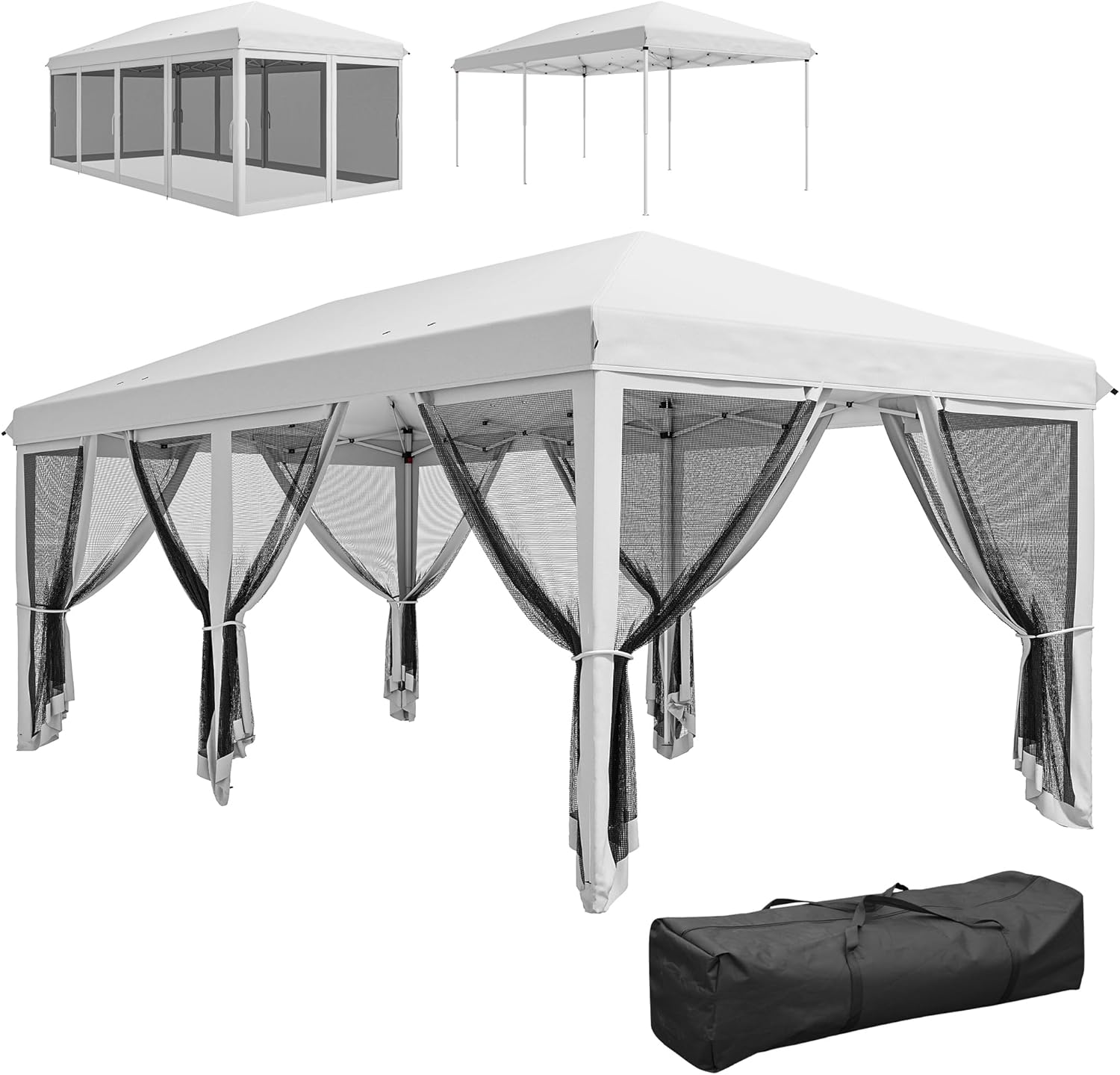 Outsunny 6 x 3 Folding Pop Up Gazebo with 6 Removable Mosquito Nets, Adjustable Height and Carry Bag, Steel and Oxford Fabric Outdoor Gazebo for Garden, Parties, Camping, Cream