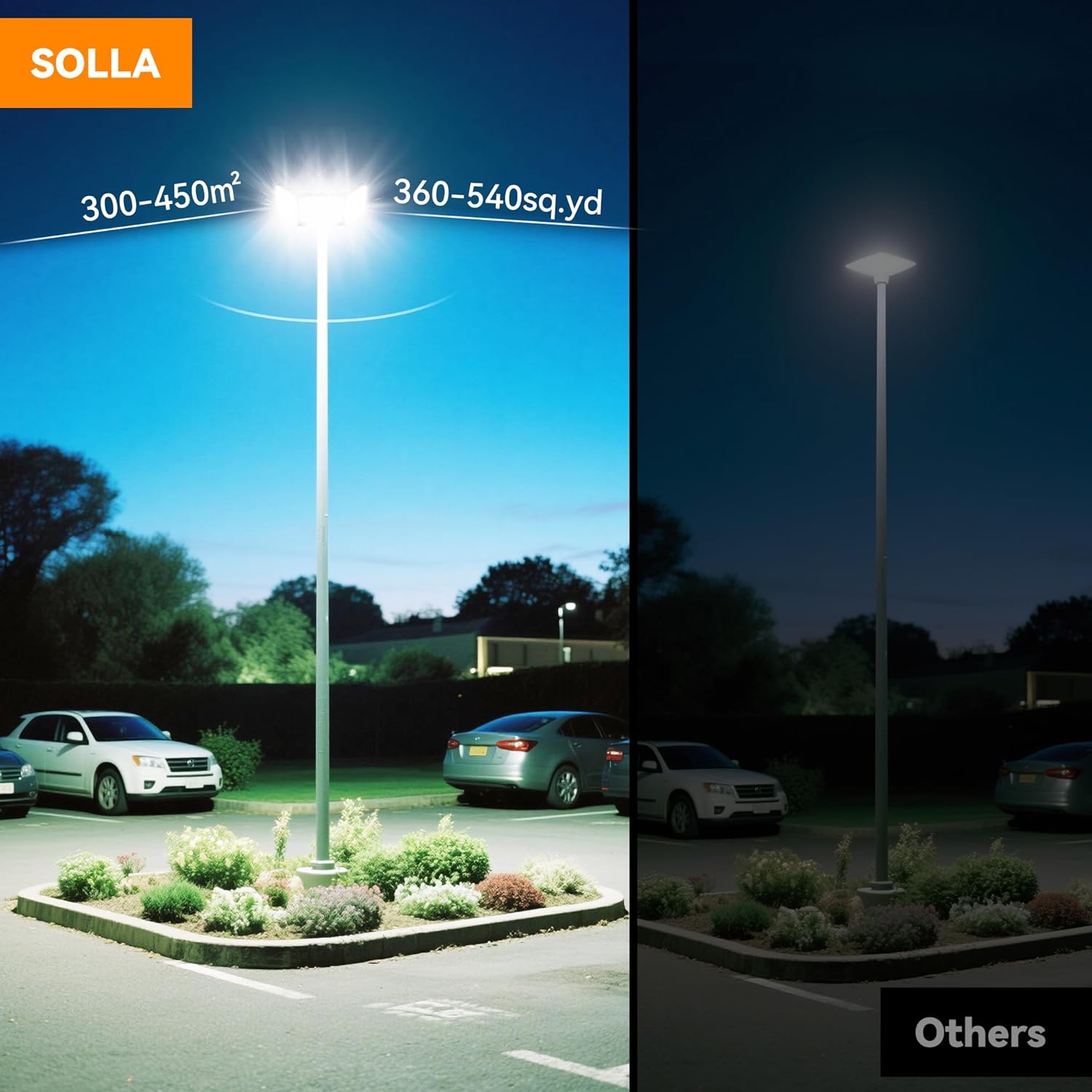 SOLLA-2025 Lite 480W LED Außenflutlicht, 48000LM, 6000K Tageslichtweiß IP66 Wasserdicht, 3 Köpfe Verstellbares Außen-Sicherheitsbeleuchtung für Parkplätze, Höfe, Spielfeld-Schwarz-2 Pack