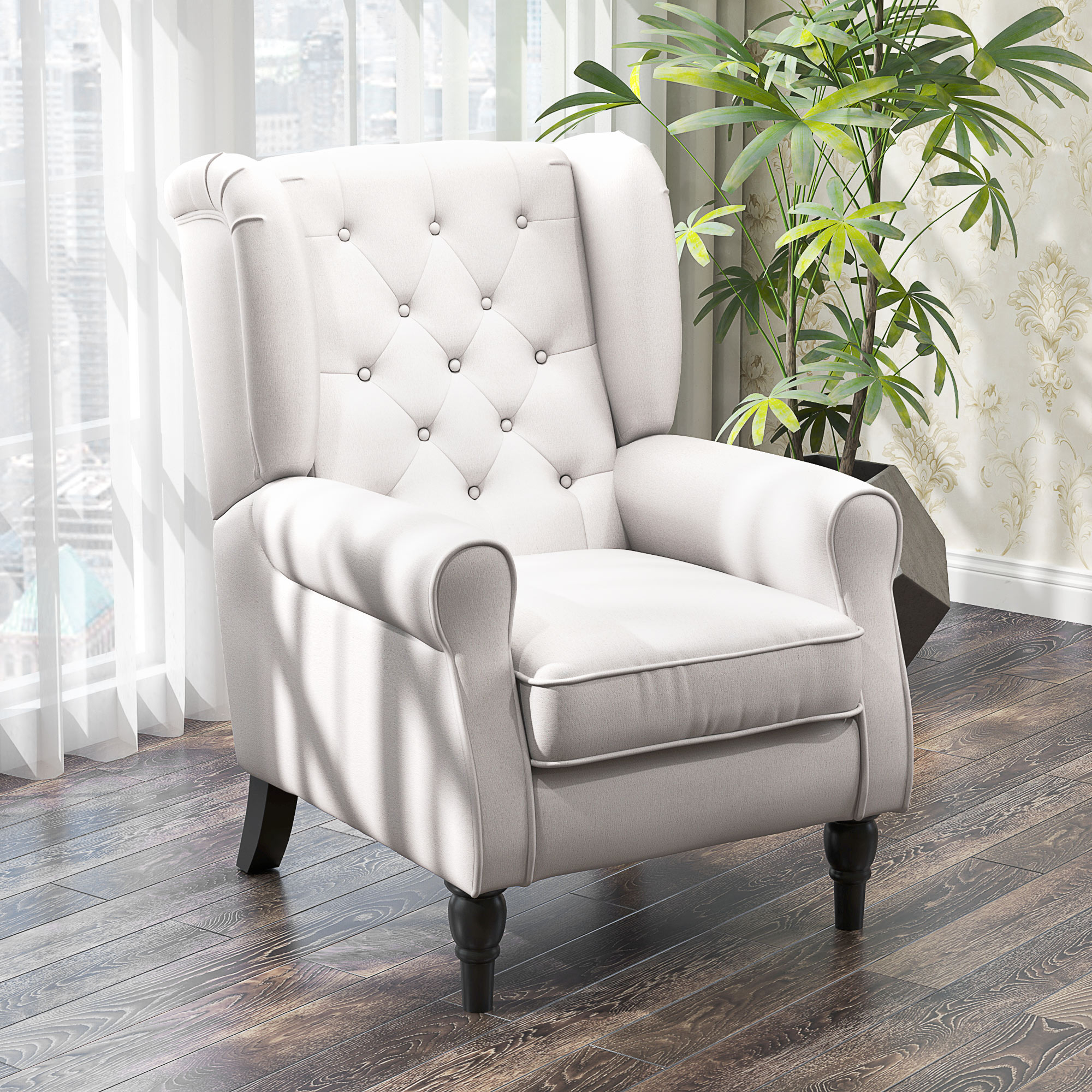 HOMCOM Elegante Oorfauteuil, Dik Gepolsterd, Afneembare Hoes, 74 x 86 x 102 cm, Crèmewit
