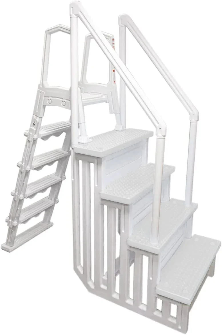 Non-slip entry steps for pools | Grey | For above-ground pools | Can be installed on terraces with a height of 122 to 137 cm | Load capacity up to 136 kg