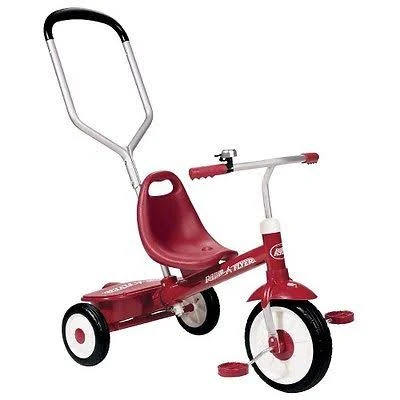 Radio Flyer Kid’s Steer & Stroll Trike, Red – Adjustable Seat, Storage Bin, Bell, Steel Frame