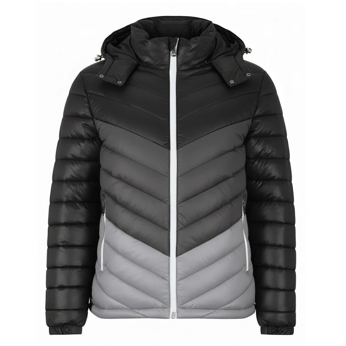 12 Pack Men's 3 Tone Bubble Jacket with Hood - Black / Charcoal / Silver