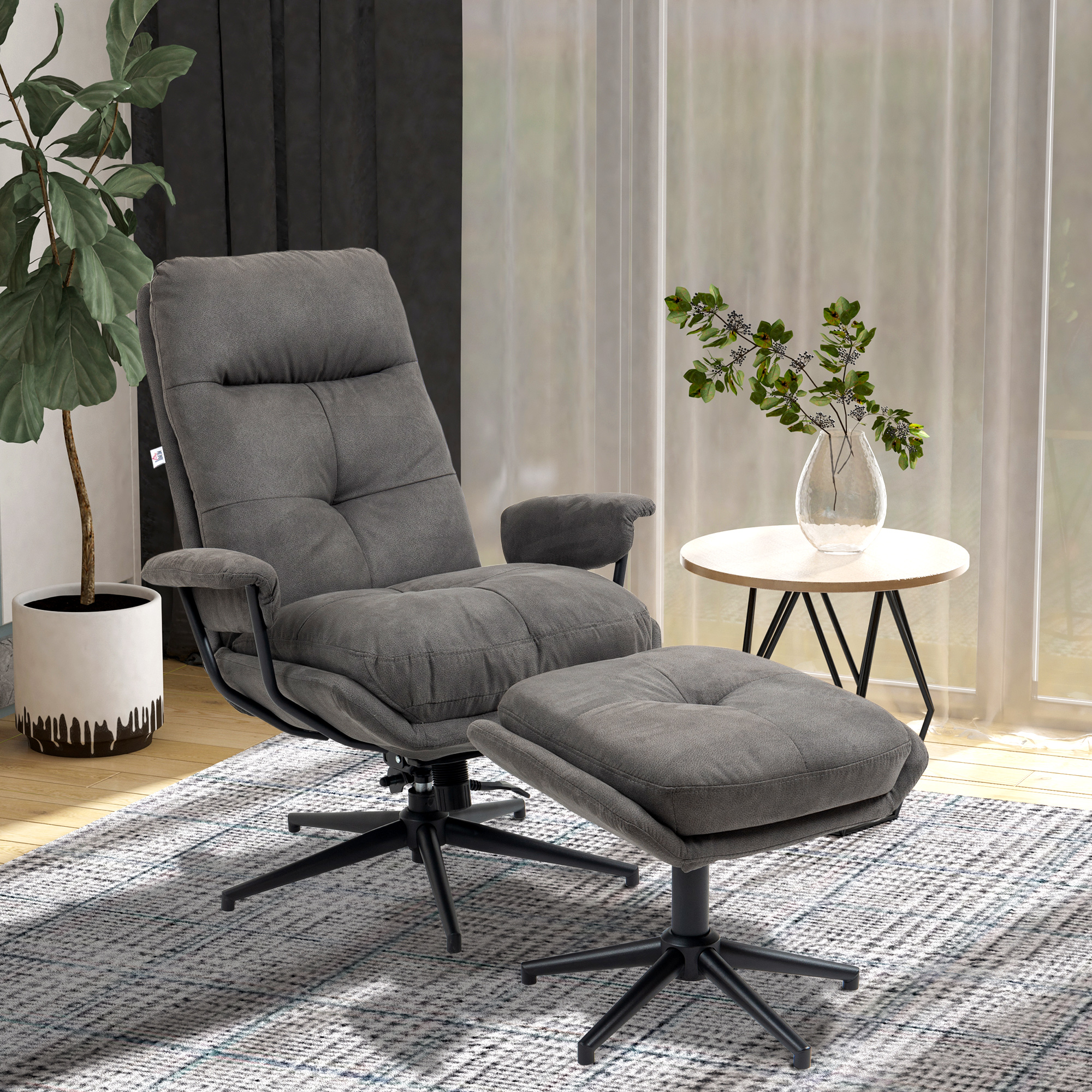 HOMCOM Relaxsessel mit Ottomane, Sessel mit Fußhocker, verstellbare Rückenlehne; Mikrofaser, Dunkelgrau