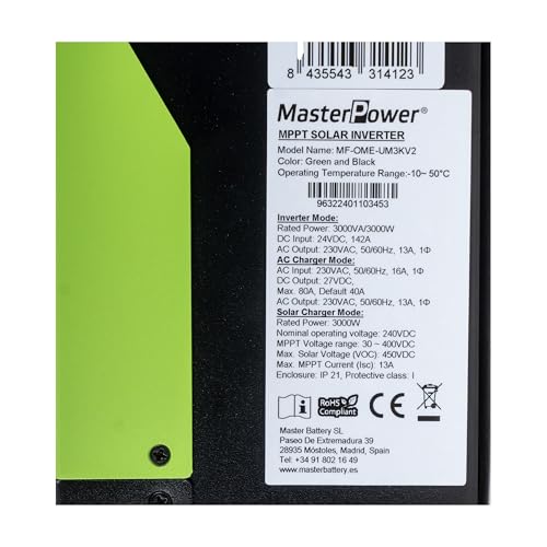Inverter ibrido Master Power UM V2 3000 W 24 V MPPT 100 A fino a 3000 W in pannelli : Amazon.it: Commercio, Industria e Scienza