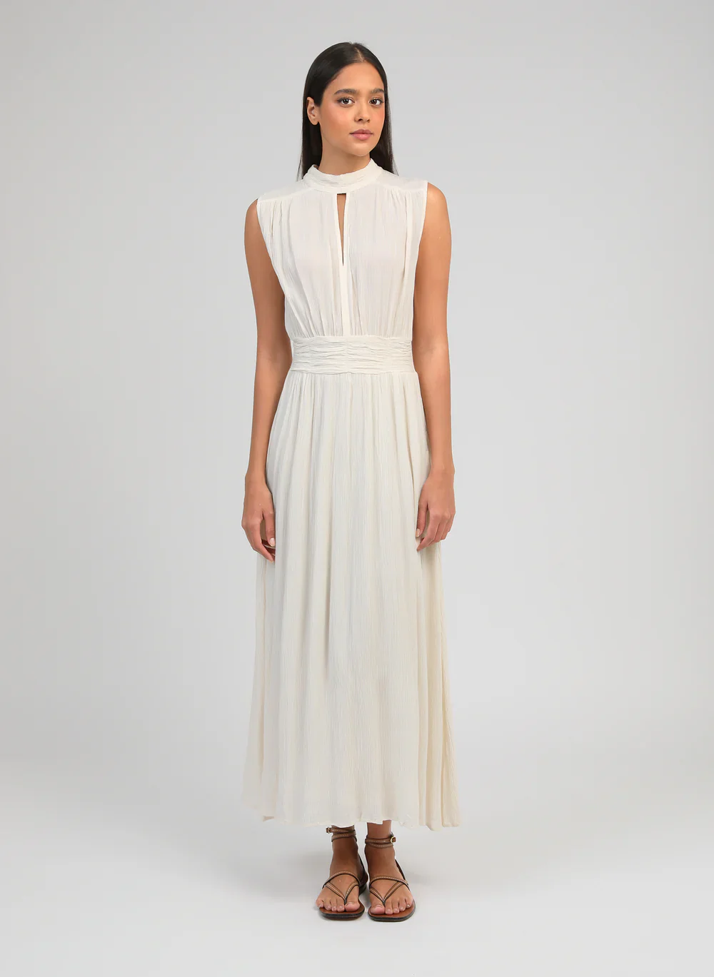 Orlany Crinkle Viscose Maxi Dress in Cream �� An'ge