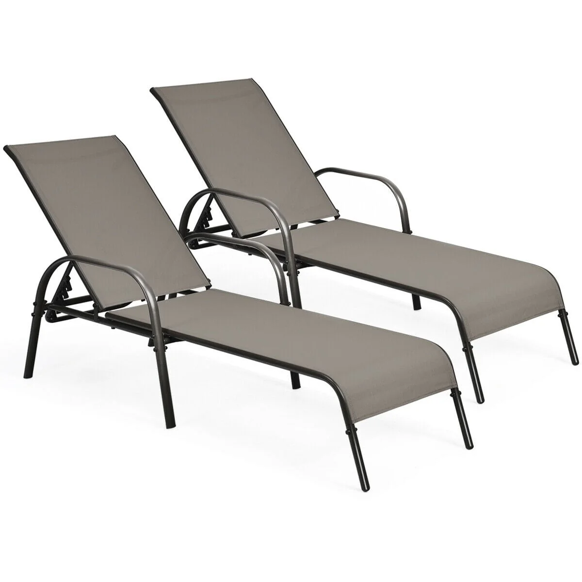 2 Pcs 5 Position Fabric Folding Outdoor Chaise Lounge Chairs Lightweight Pool Chairs Patio Lawn Recliner Sun Lounger - Comfortable And Ergonomic Design
