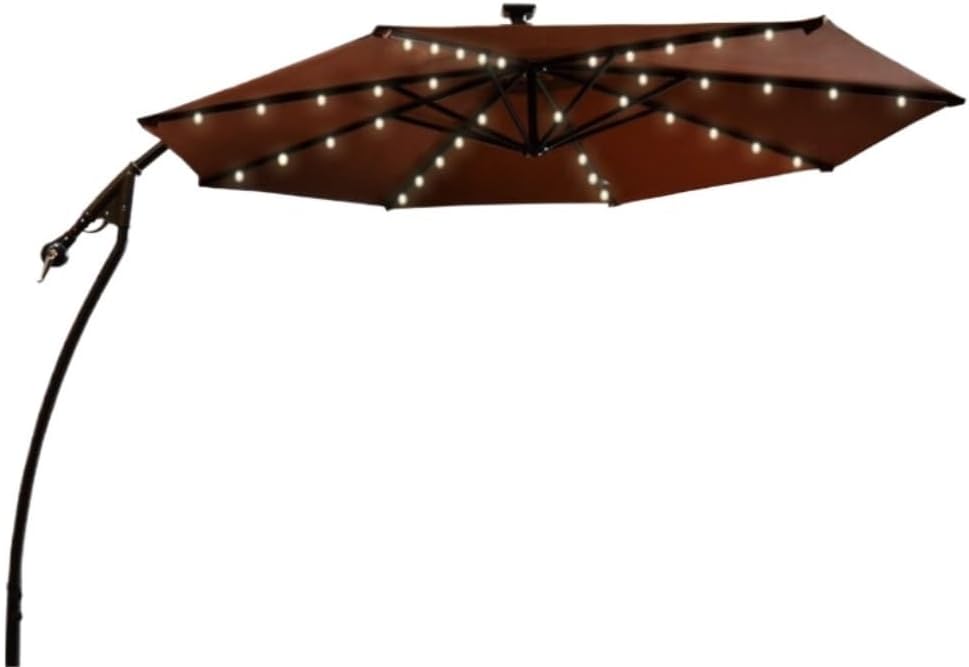 Sonnenschirm Gartenschirm 9,8 Fuß Solar-LED-Terrassen-Außenschirm, Hängender Freischwinger-Regenschirm, Versetzter Regenschirm, Leicht Zu Öffnende Einstellung Mit LED-Leuchten Terrassenschirm(Color:A)