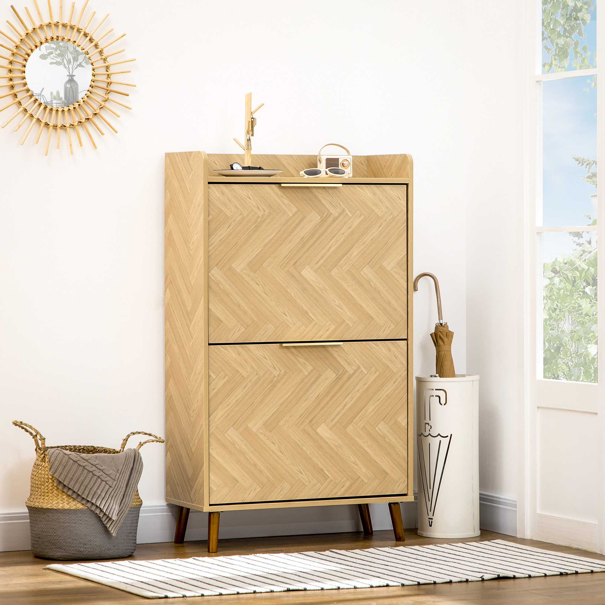 HOMCOM Schuhregal mit 2 Klapptüren für kleinen Eingang, Wohnzimmer, Schlafzimmer 70 x 30 x 120 cm