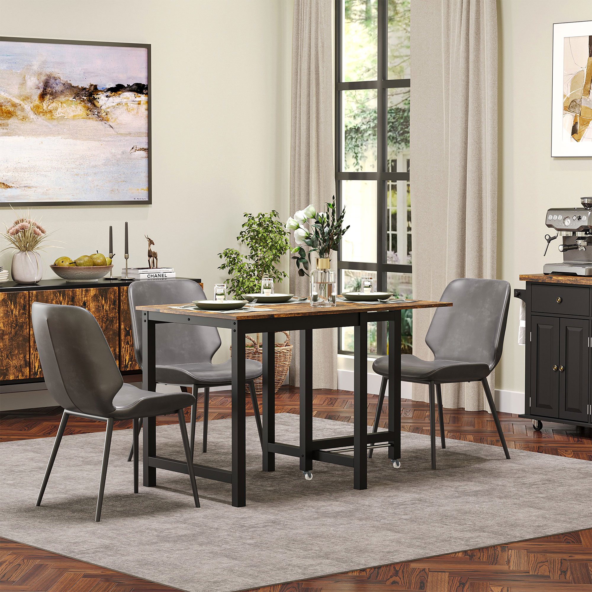 Opklapbare Eettafel, Industri?le Tafel, Opklapbaar, van Metaal en Hout, Ruimtebesparend, Bruin