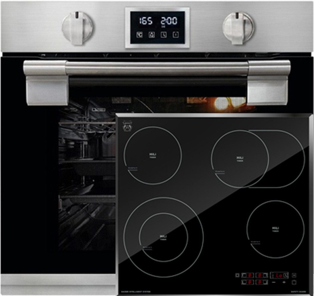 Backofen-Set Herd Set Autark Einbau Backofen, Bratautomatik,massives Metall, 79L mit High Light Glaskeramik Kochfeld 60cm Schwarz glas Facettenschliff-Kanten EH 6337+KCT 6115 F