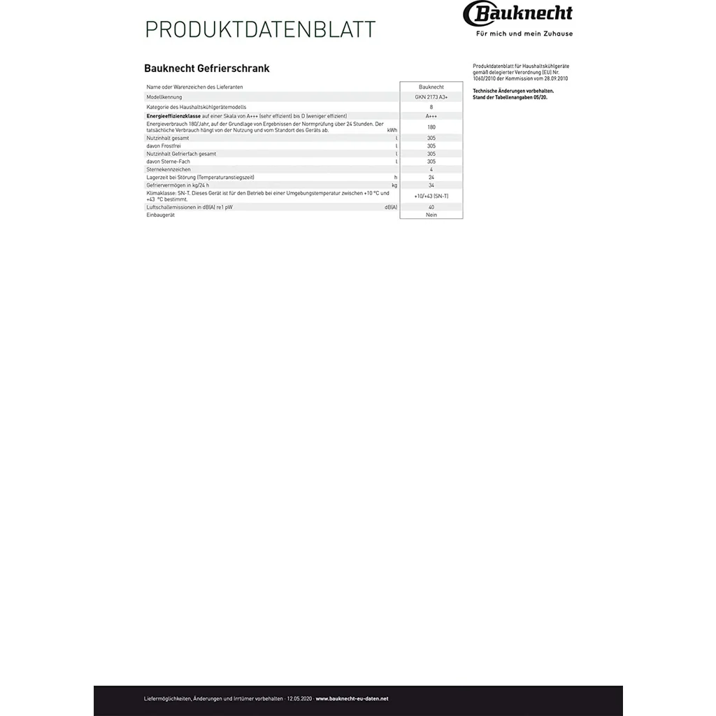 Bauknecht GKN 2173 A3+ Vriezer Vrijstaand 309 l D NoFrost Wit