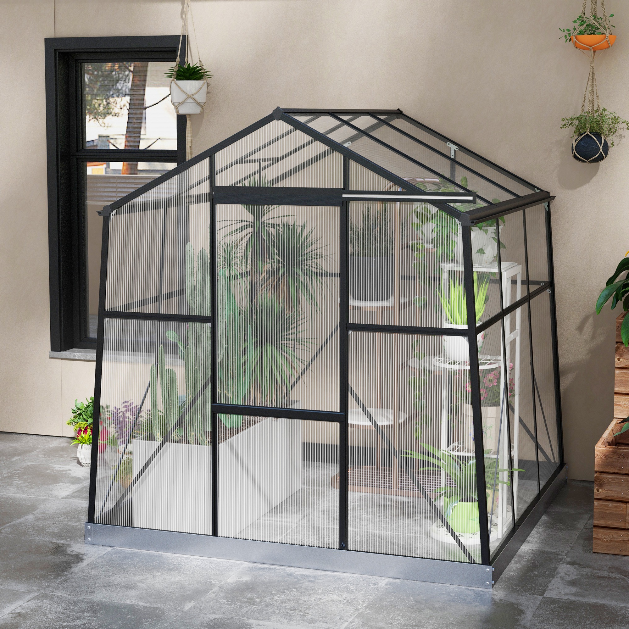 Outsunny Kas Kweekhuis Kweekbed, weerbestendig, 192 x 192 x 203 cm, Zwart