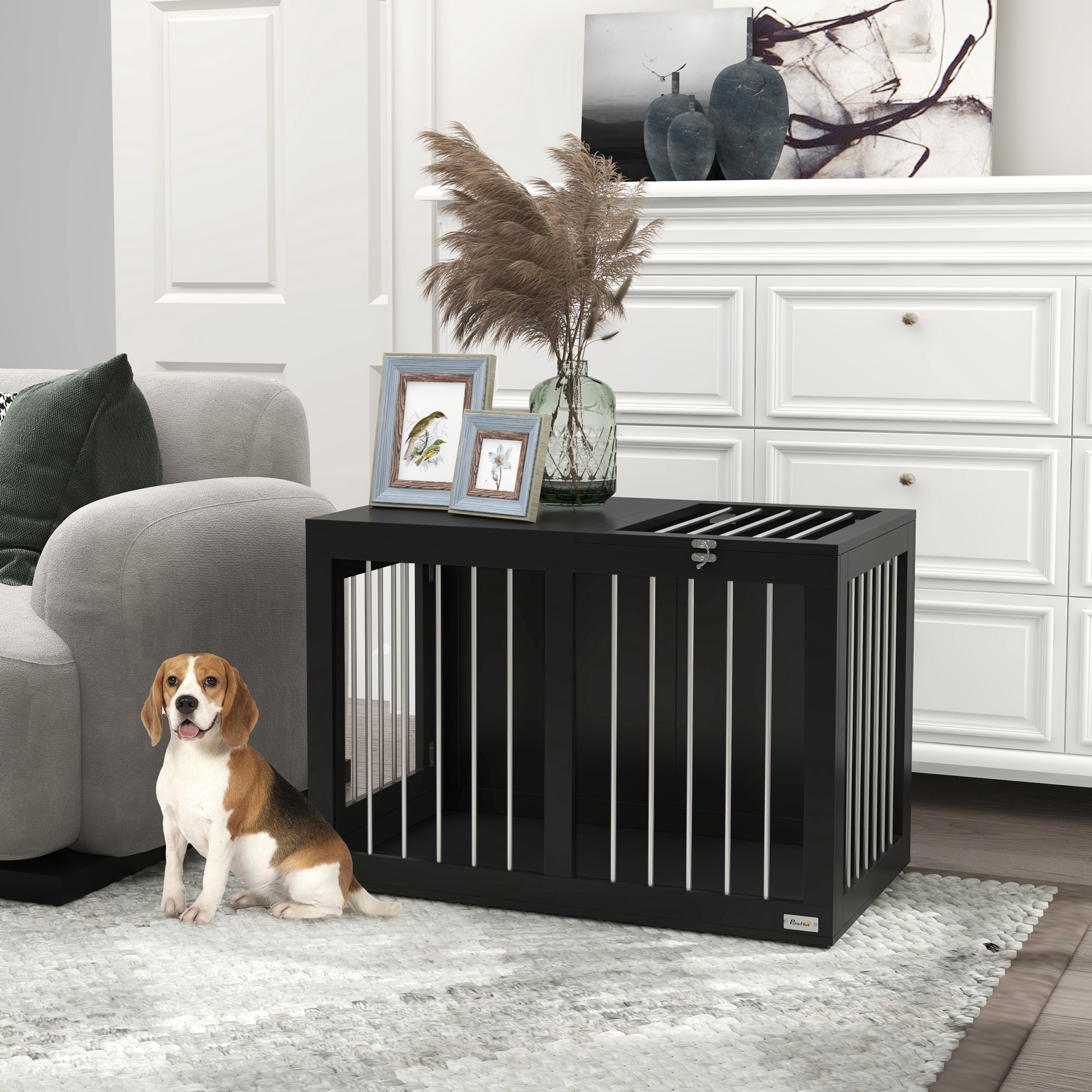 PawHut Hundekäfig Hundebox Hundetransportbox,  2 Türen, verriegelbar, Stahlgitter, 80 cm x 50 cm x 56,5 cm, Schwarz
