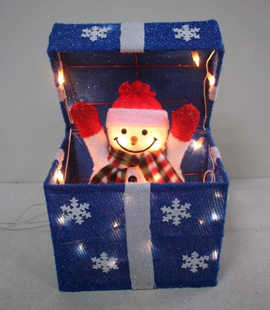 SkyMall Lighted Animated Snowman Box, Christmas Decor, 20 Blue Lights, Indoor/Outdoor Use, 11&times;7.9&times;11.8 in
