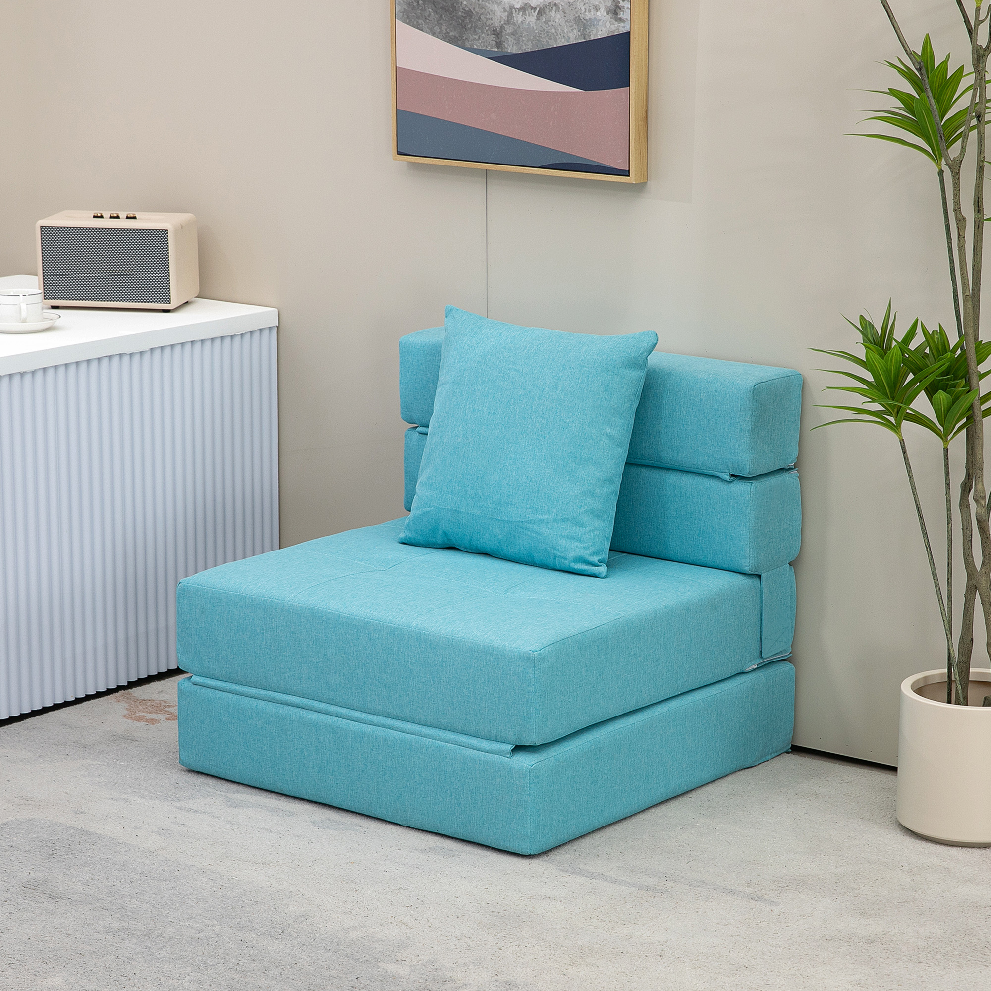 HOMCOM Schlafsessel Relaxsessel Gästebett. abnehmbarer Bezug, 70 cm x 70 cm x 61 cm, Hellblau