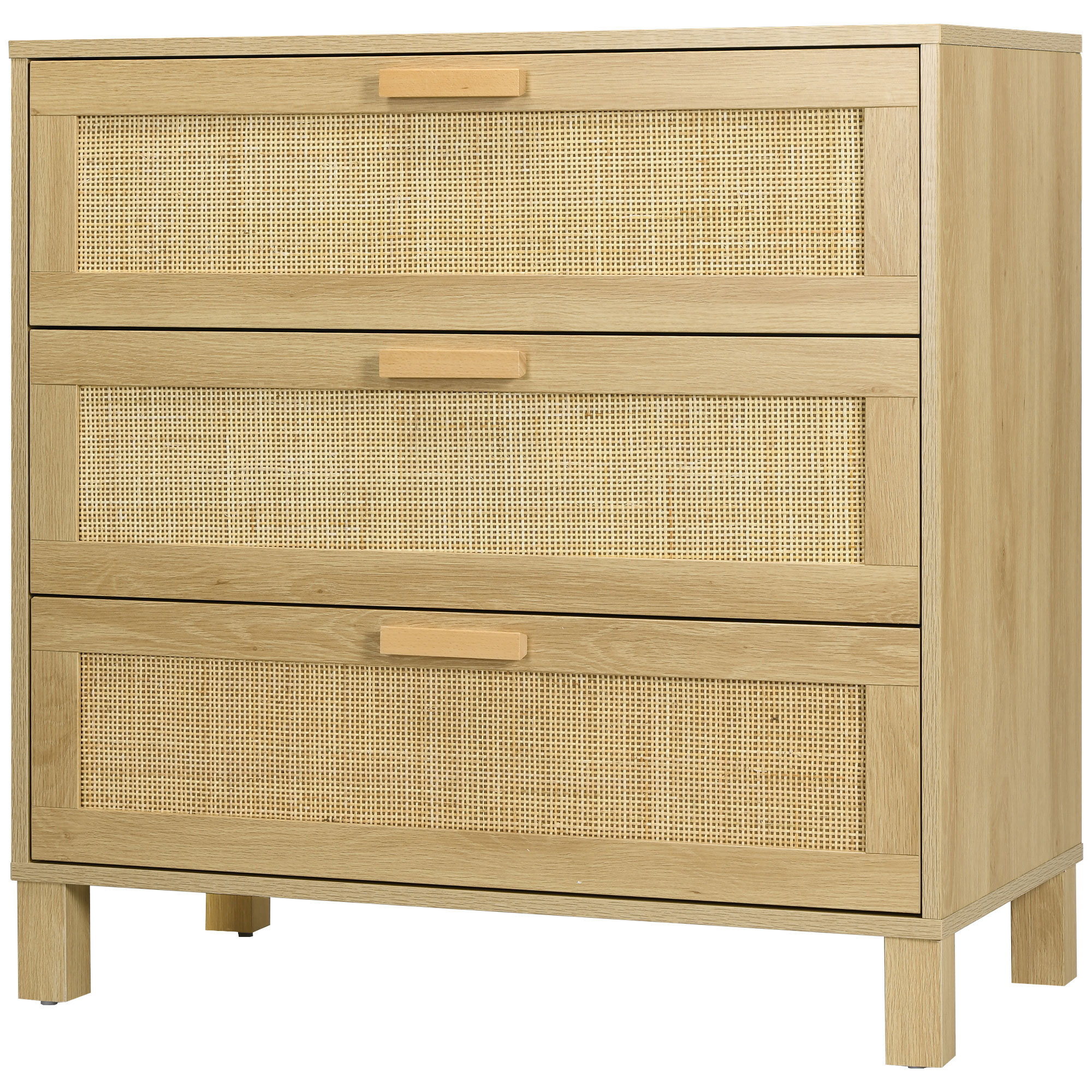 HOMCOM Kommode, Sideboard, Rattandekor, 3 Schubladen, robust, 80x40x80cm, Holzoptik