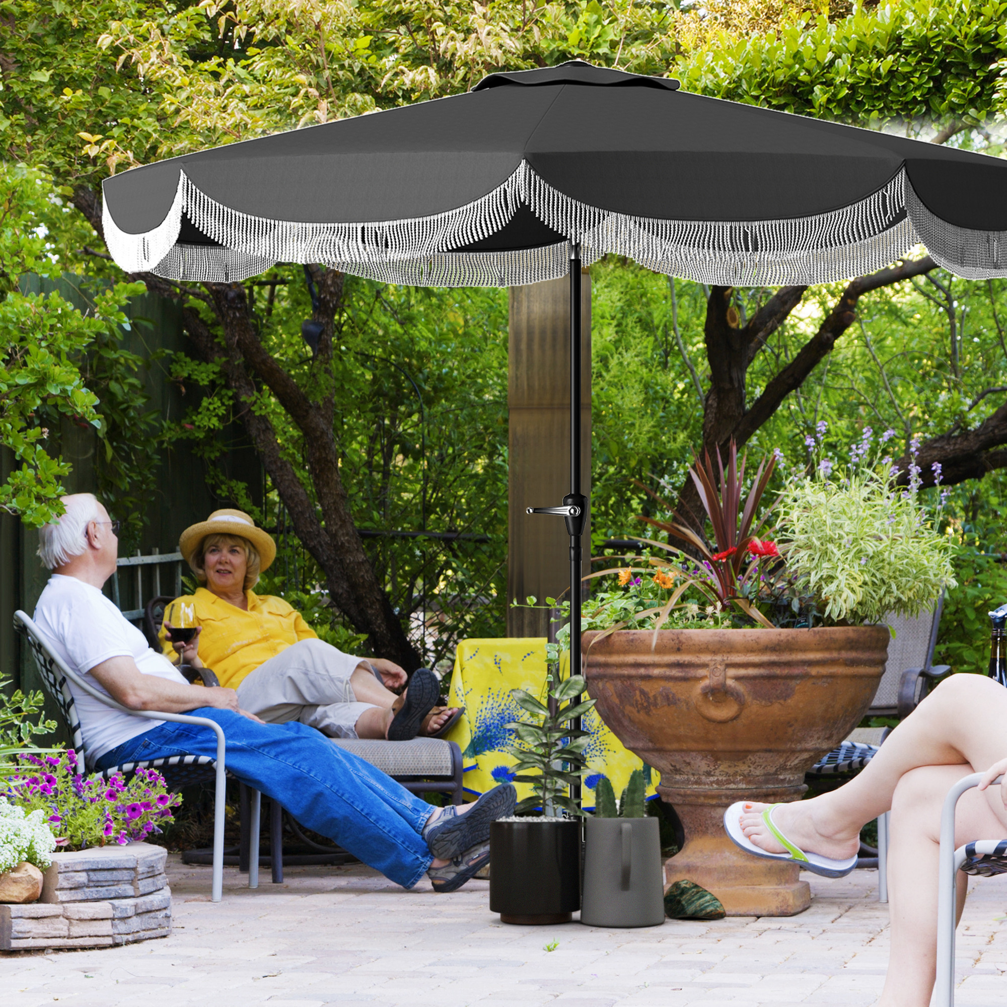 Outsunny Sonnenschirm Ø269 cm, UV Schutz Sonnenschirm achteckig Balkonschirm Sonnenschutz für Garten, Dunkelgrau