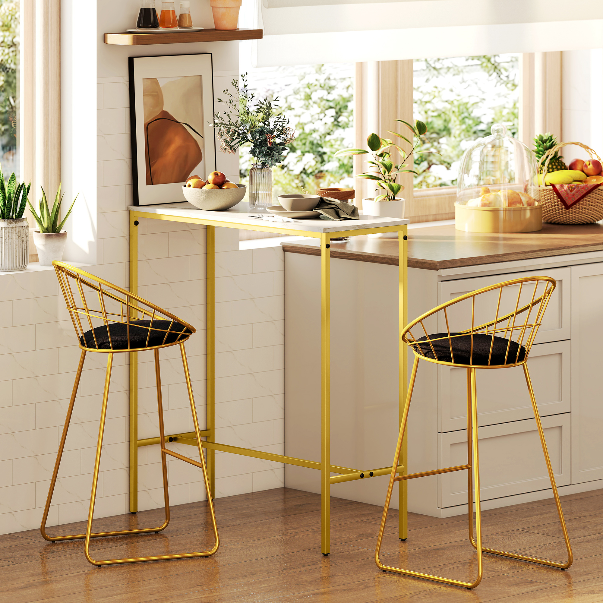 HOMCOM Rechteckiger Bartisch mit Marmordekor und Stahlrahmen, 100 x 40 x 107 cm, Gold