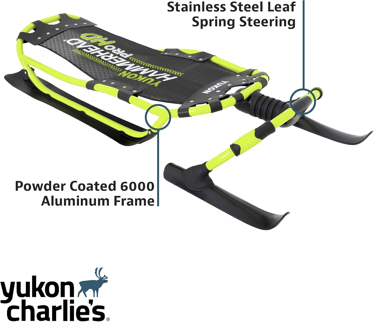 Yukon Charlie's Hammerhead Pro HD Schlitten, Geschwindigkeits- und Lenksteuerung, Maße: 129,5 x 55,9 cm, 1 Person Schlitten