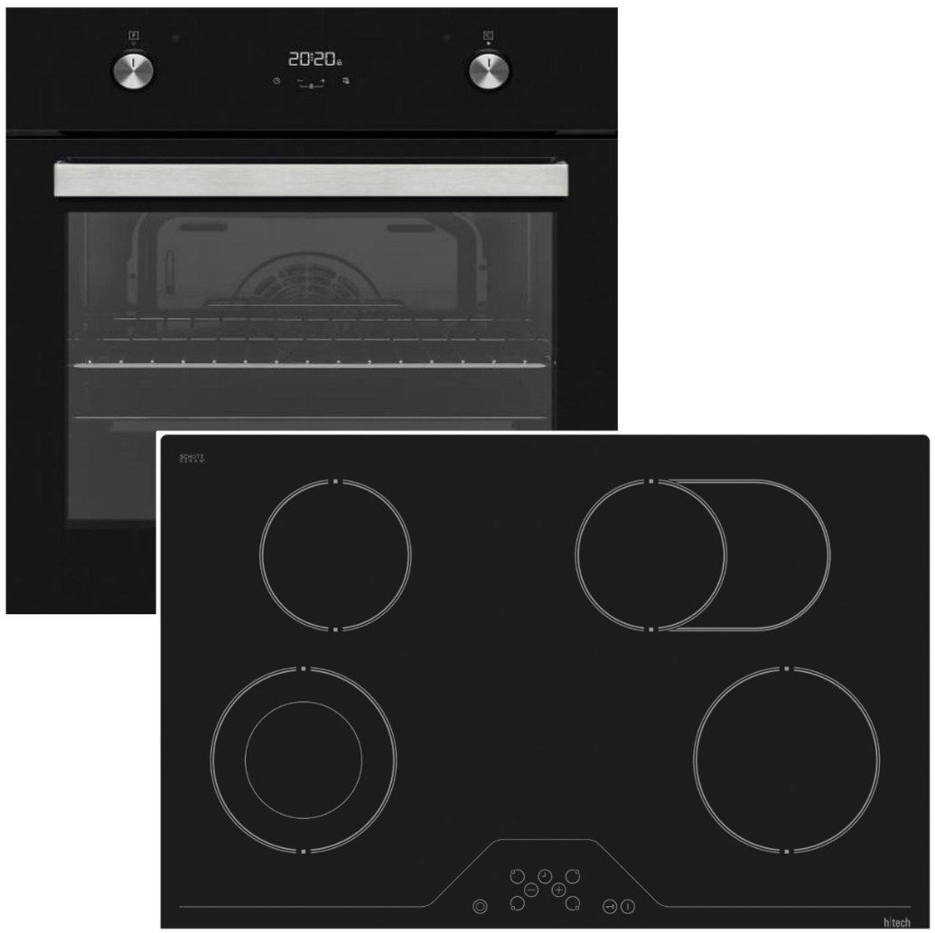 Backofen-Set 69 Liter Glaskeramikkochfeld 78 cm Zweikreiszone Bräterzone rahmenlos