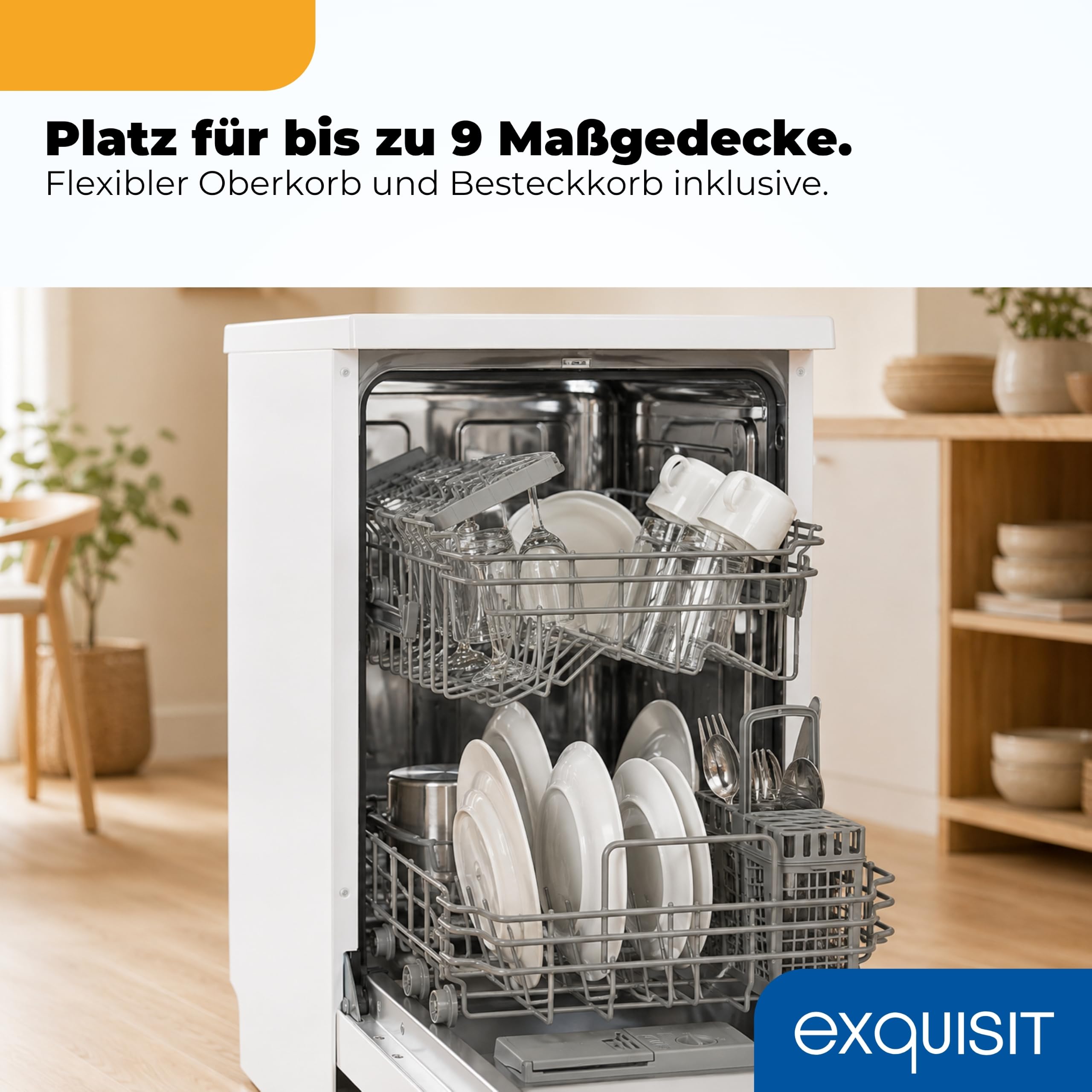 Freistehende Spülmaschine 45 cm für 9 Maßgedecke, 7 Programme bis 65 °C mit ECO-Modus und 49 dB(A), weiß